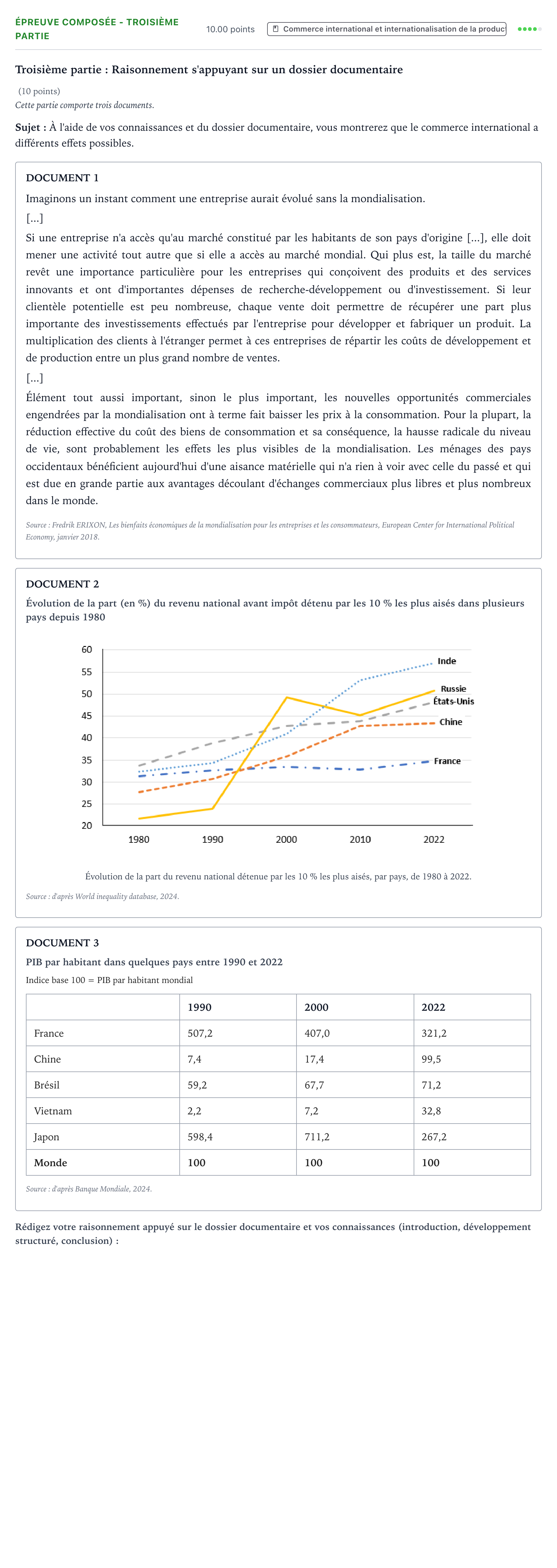 Énoncé: Épreuve composée - Troisième partie · Bac Sciences Économiques et Sociales Centres étrangers (Afrique) 2025 (jour 1)
