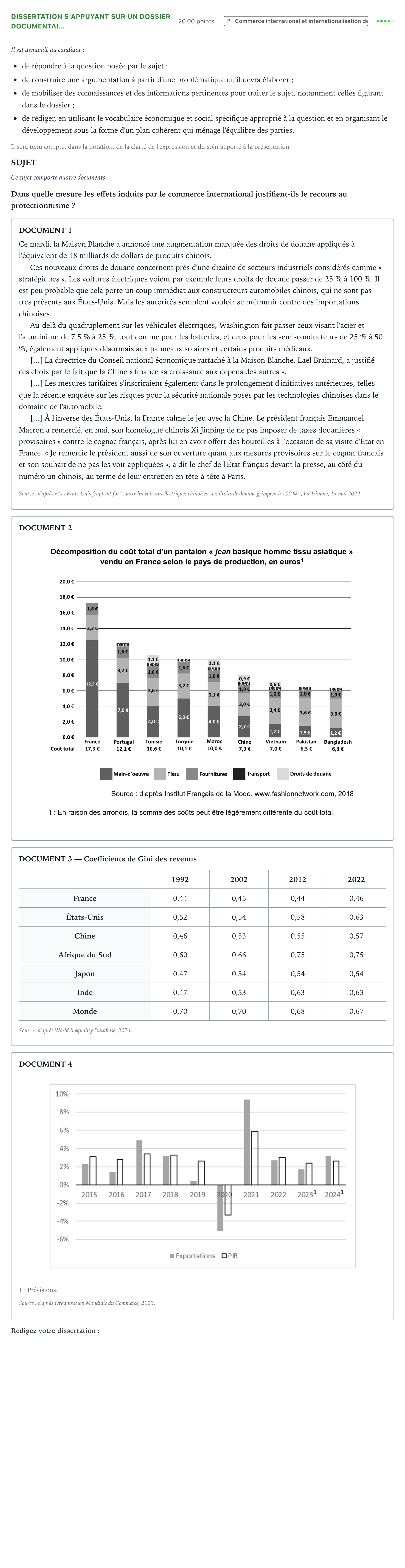 Énoncé: Dissertation s'appuyant sur un dossier documentai… · Bac Sciences Économiques et Sociales Métropole 1 remplacement 2025
