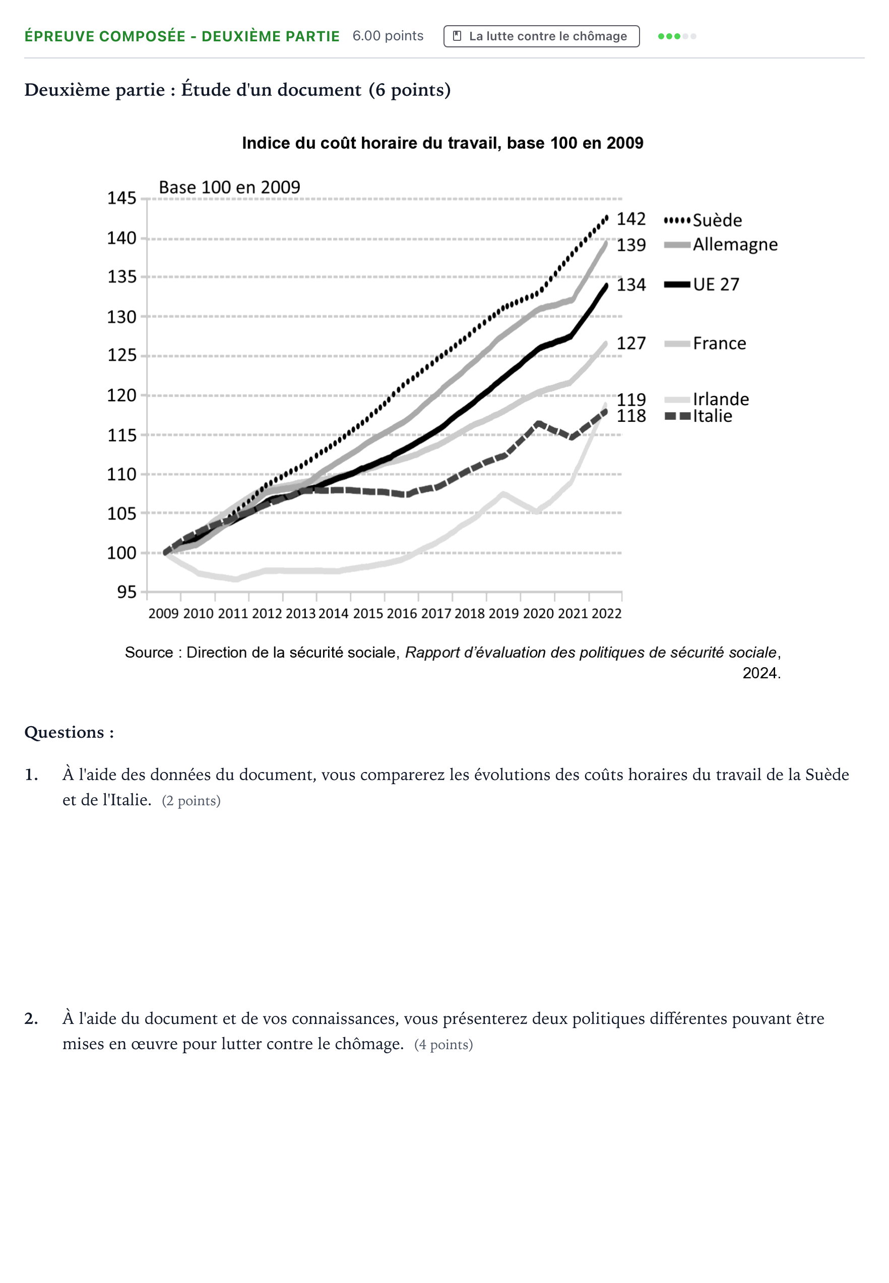 Énoncé: Épreuve composée - Deuxième partie · Bac Sciences Économiques et Sociales Métropole 1 remplacement 2025