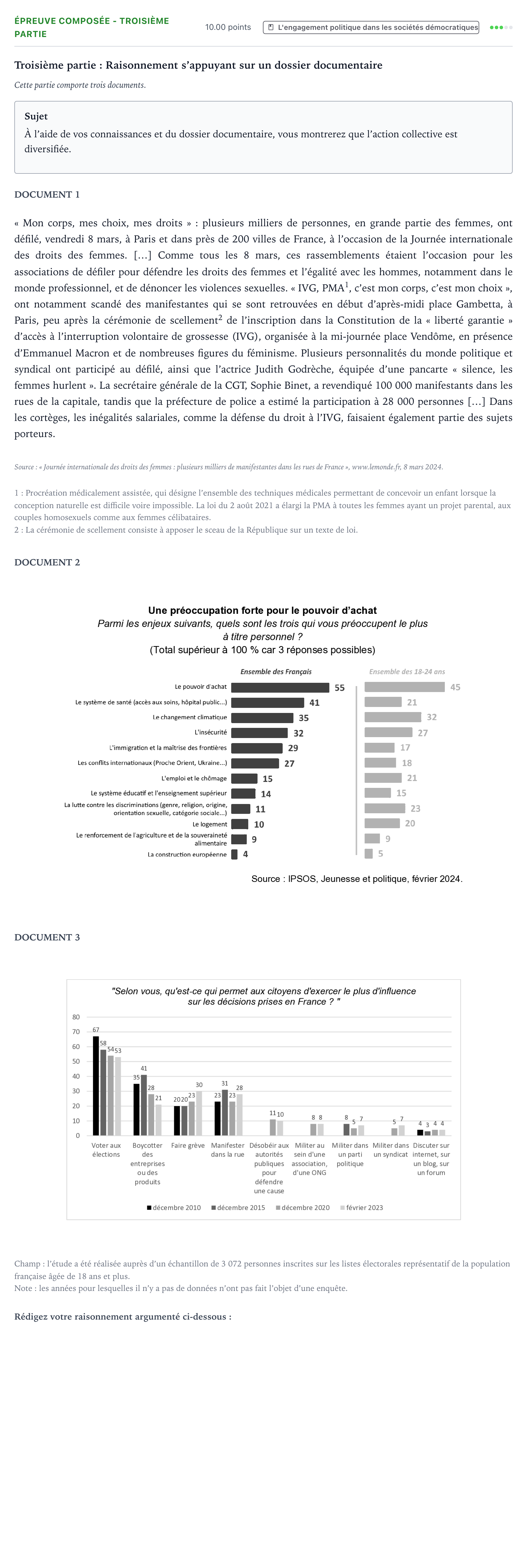 Énoncé: Épreuve composée - Troisième partie · Bac Sciences Économiques et Sociales Métropole 1 remplacement 2025
