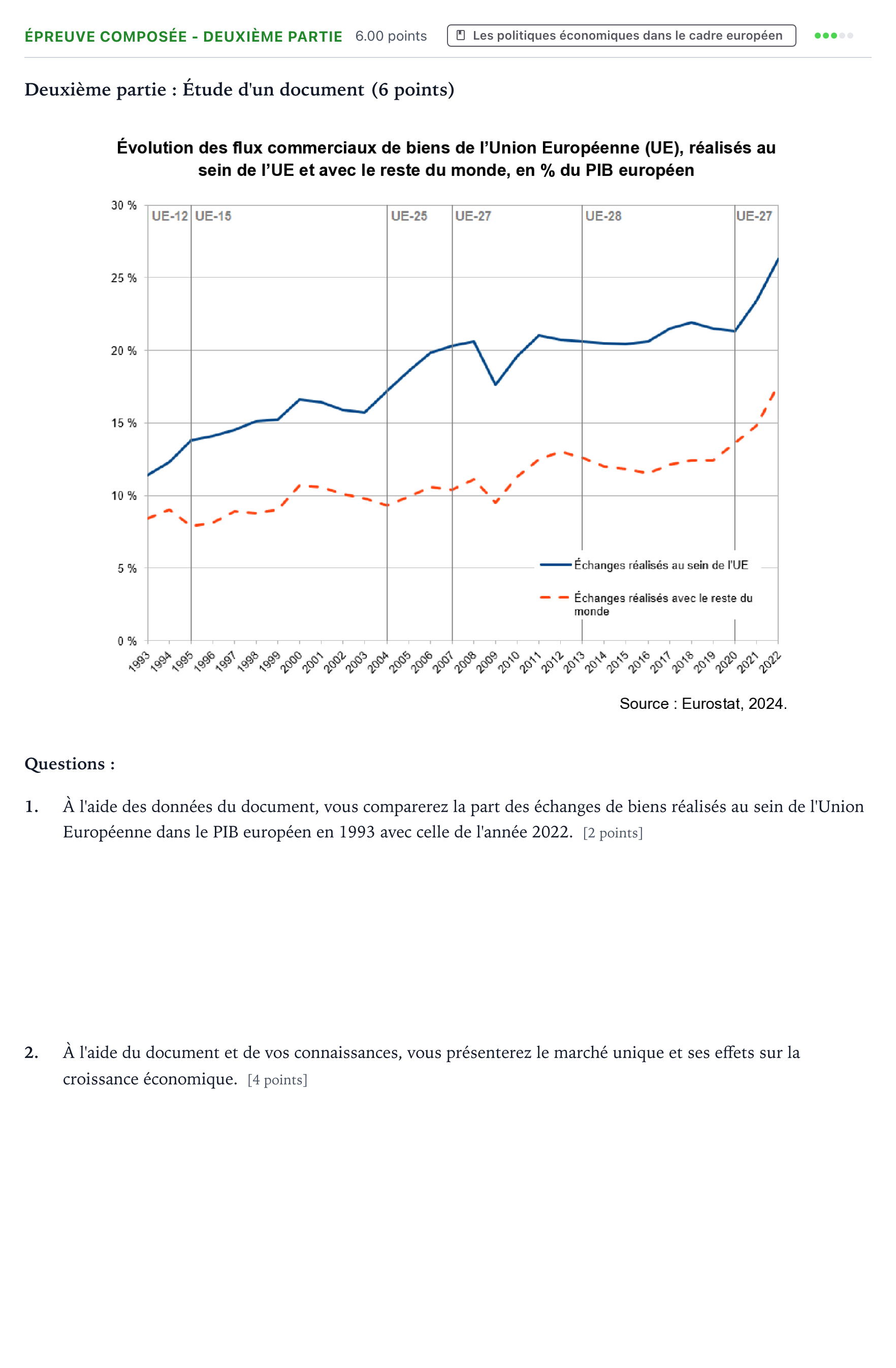 Énoncé: Épreuve composée - Deuxième partie · Bac Sciences Économiques et Sociales Métropole 2 remplacement 2025