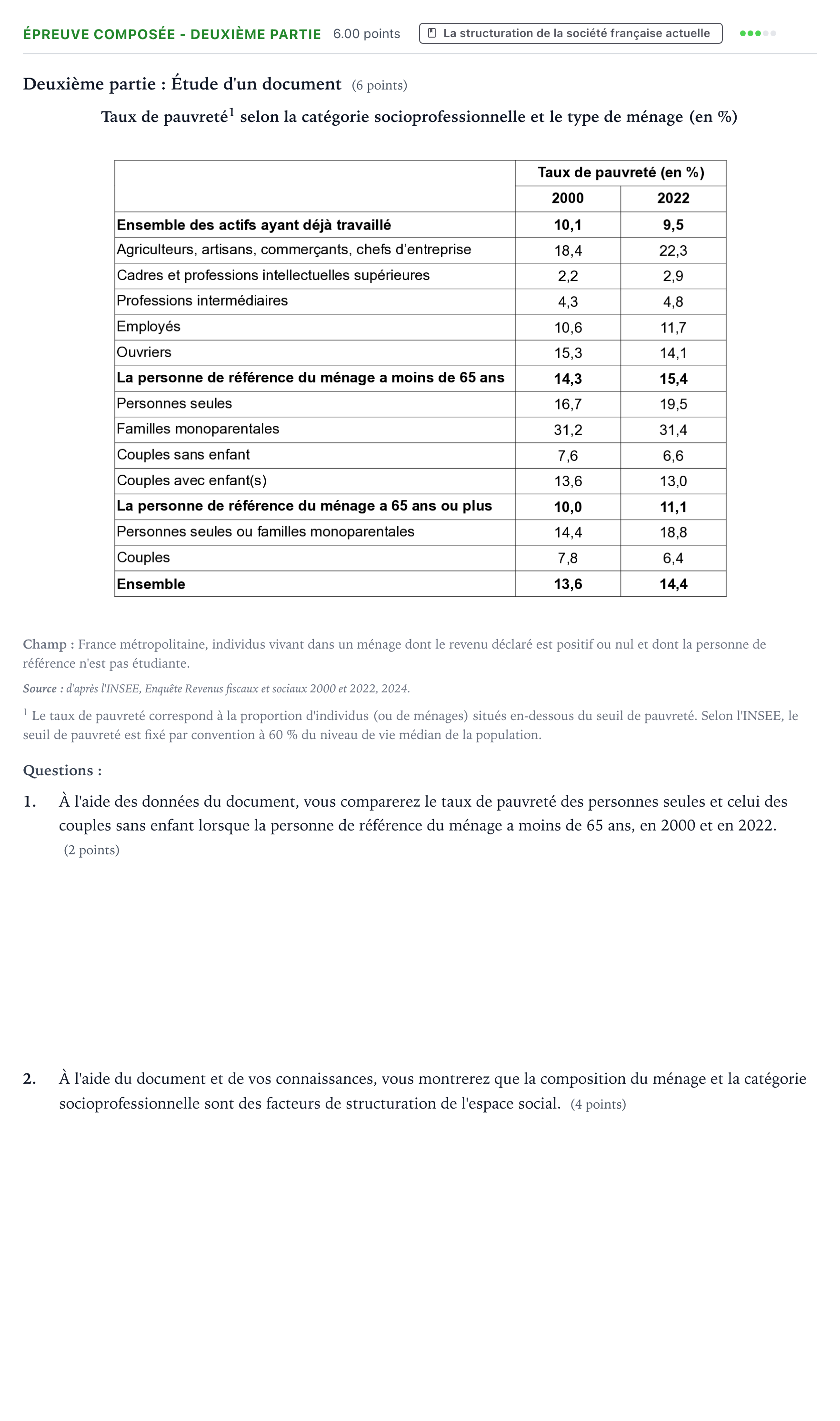 Énoncé: Épreuve composée - Deuxième partie · Bac Sciences Économiques et Sociales Métropole Secours 2025 (sujet 1)