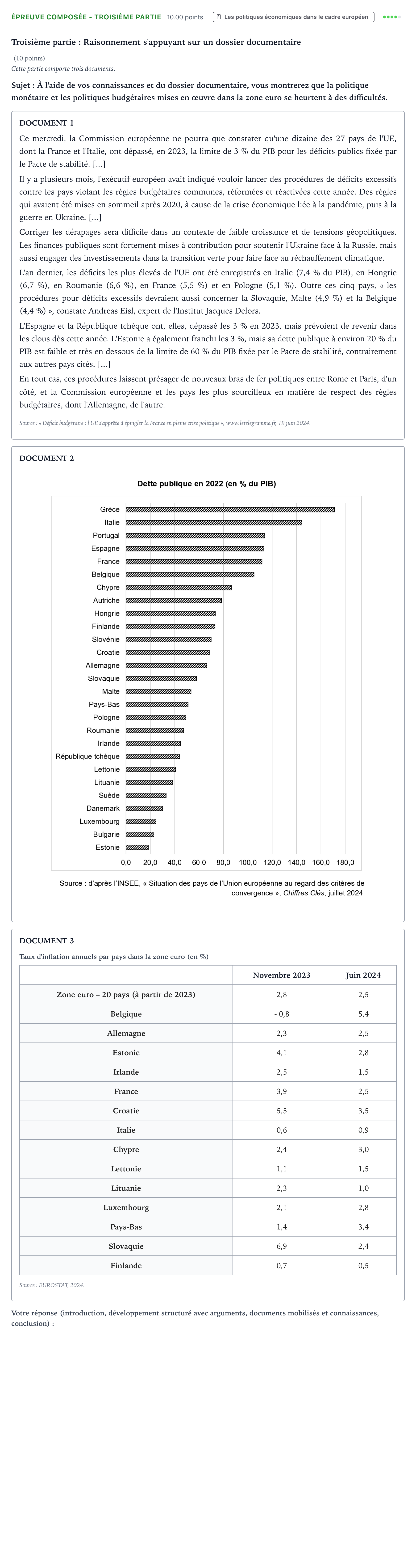 Énoncé: Épreuve composée - Troisième partie · Bac Sciences Économiques et Sociales Métropole Secours 2025 (sujet 1)