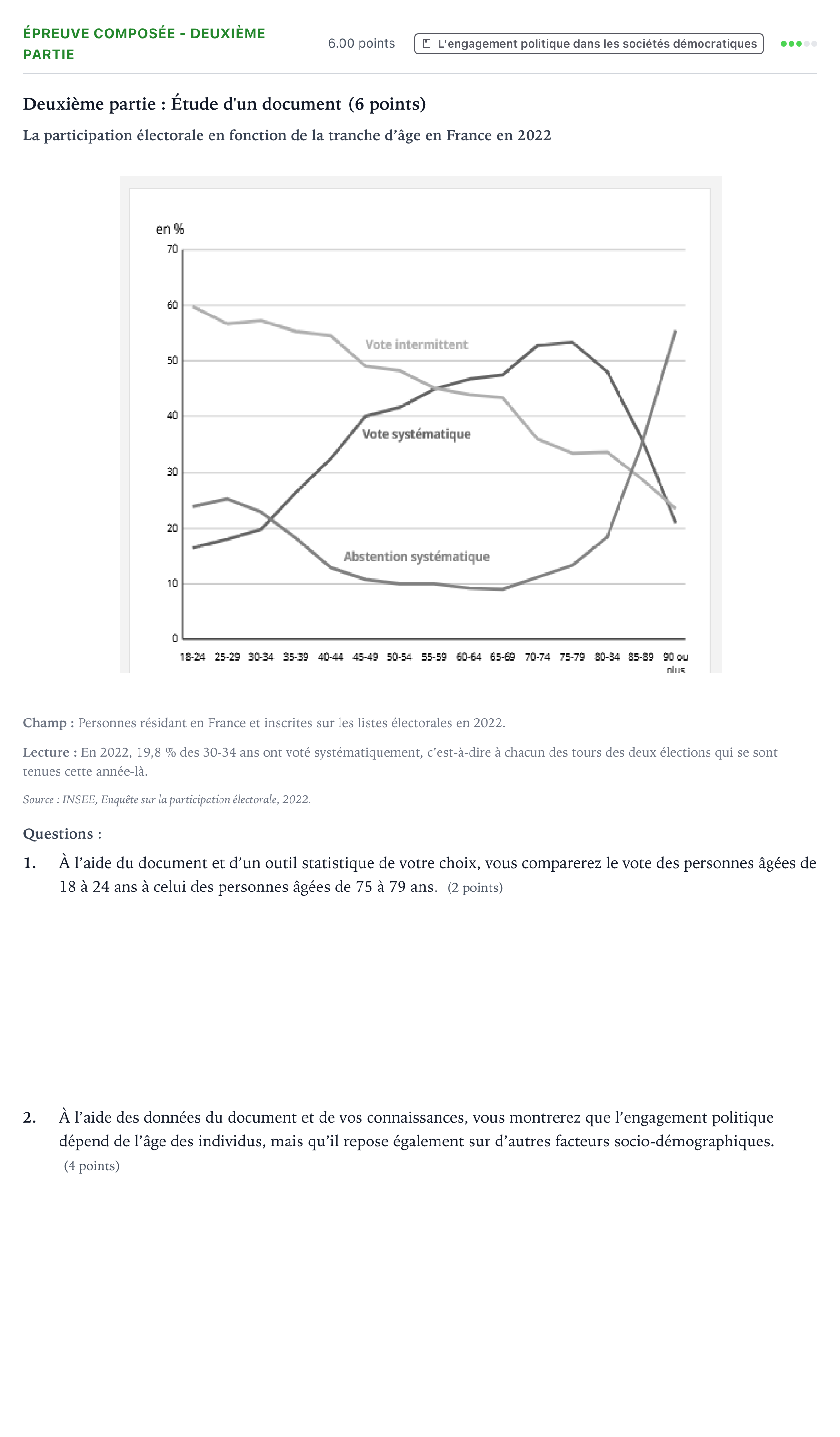 Énoncé: Épreuve composée - Deuxième partie · Bac Sciences Économiques et Sociales Nouvelle-Calédonie 2025 (jour 1)