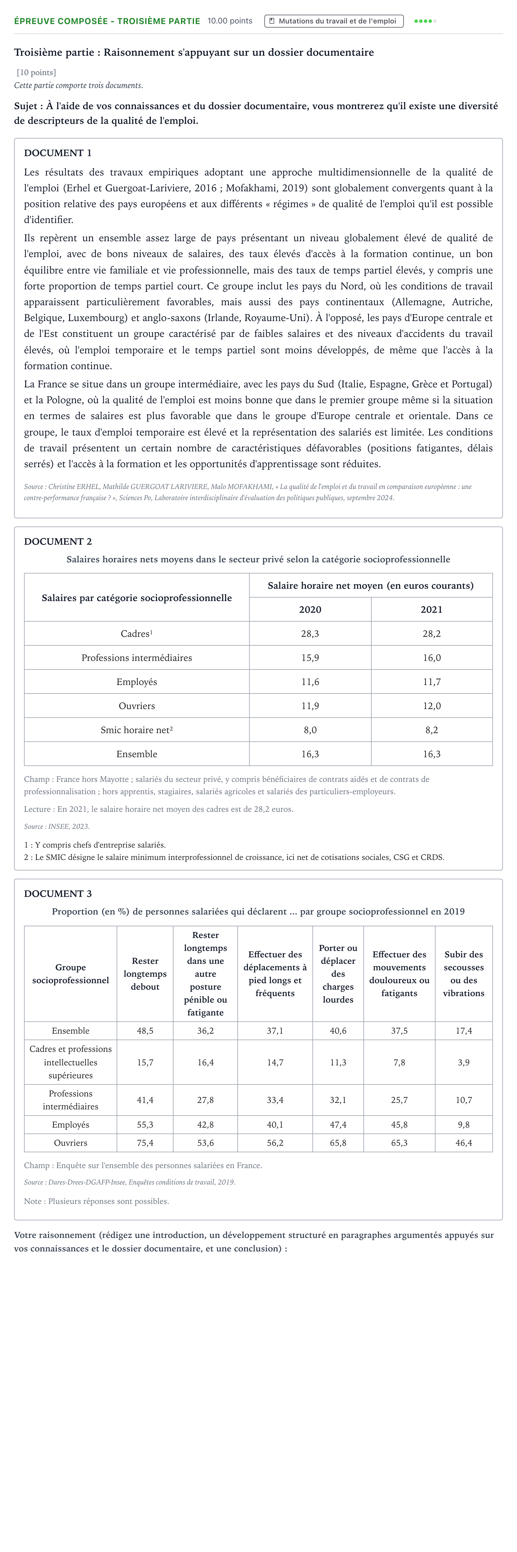Énoncé: Épreuve composée - Troisième partie · Bac Sciences Économiques et Sociales Nouvelle-Calédonie 2025 (jour 2)