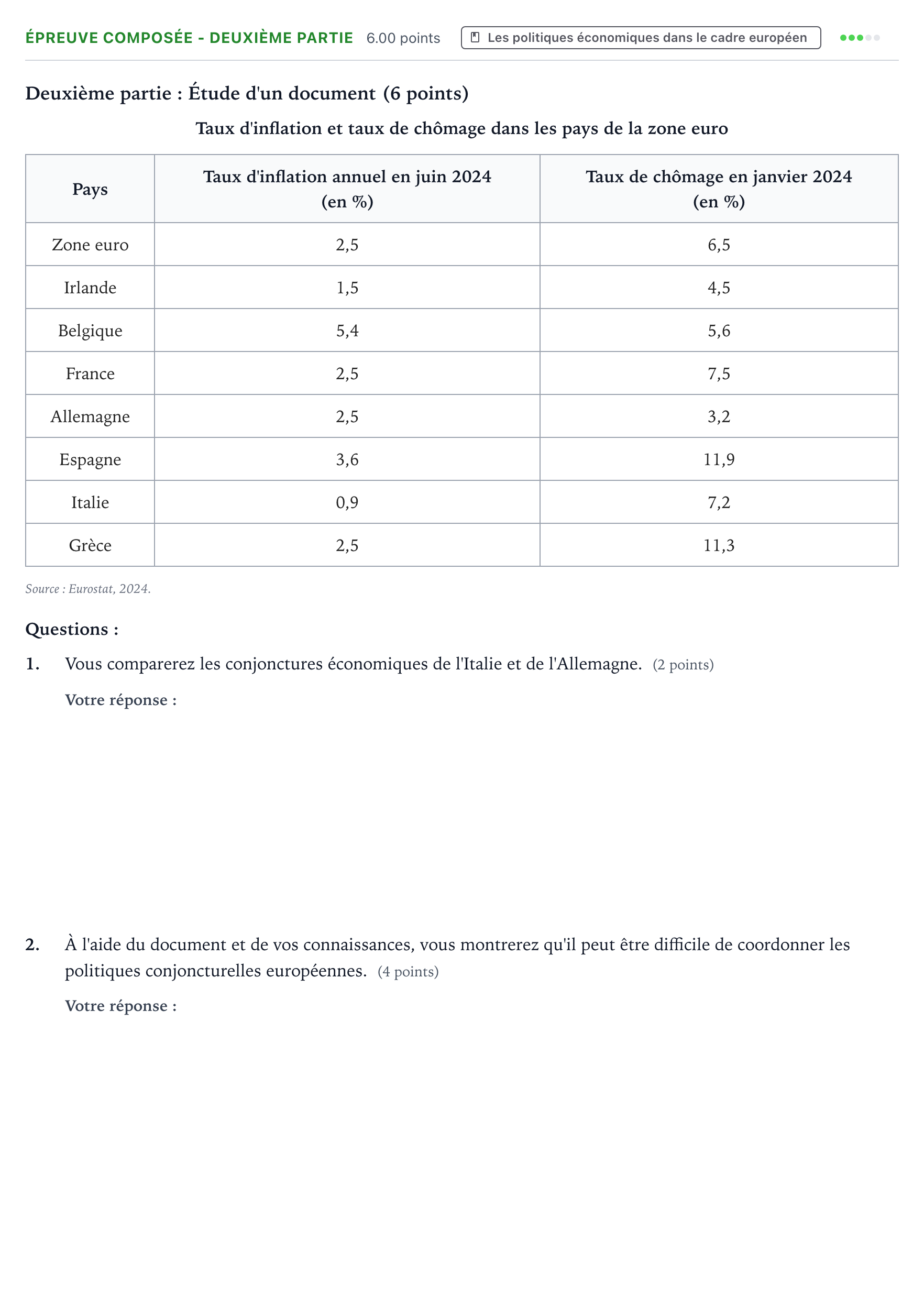 Énoncé: Épreuve composée - Deuxième partie · Bac Sciences Économiques et Sociales Polynésie 2025 (jour 2)