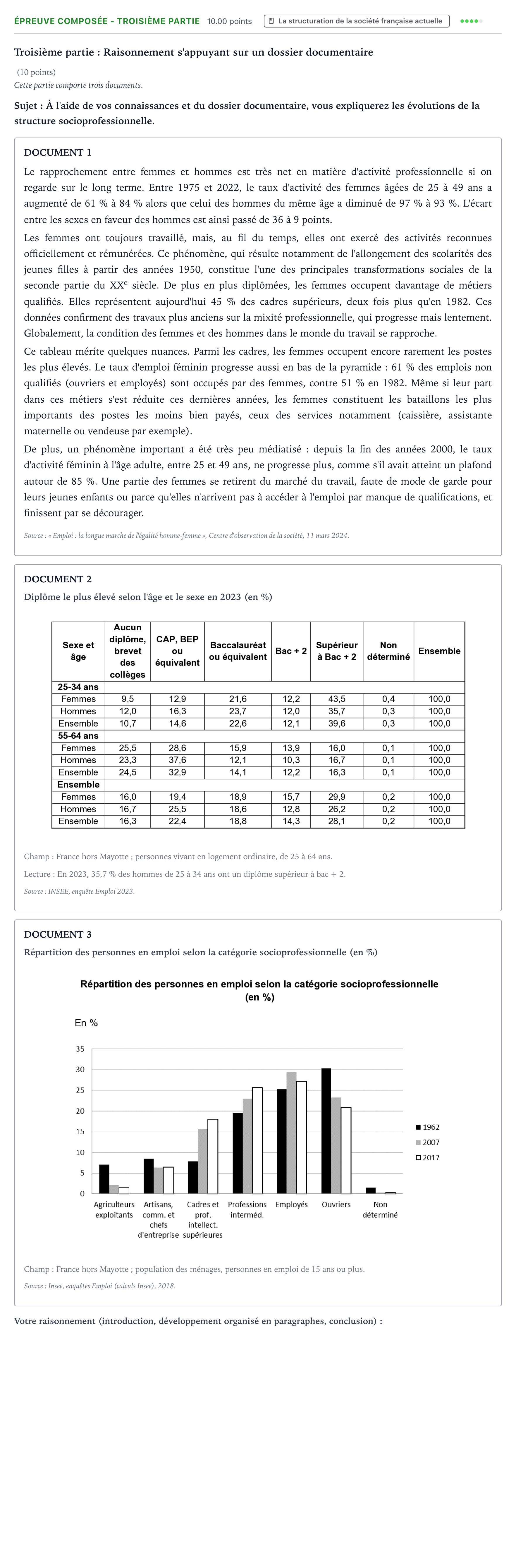 Énoncé: Épreuve composée - Troisième partie · Bac Sciences Économiques et Sociales Polynésie 2025 (jour 2)