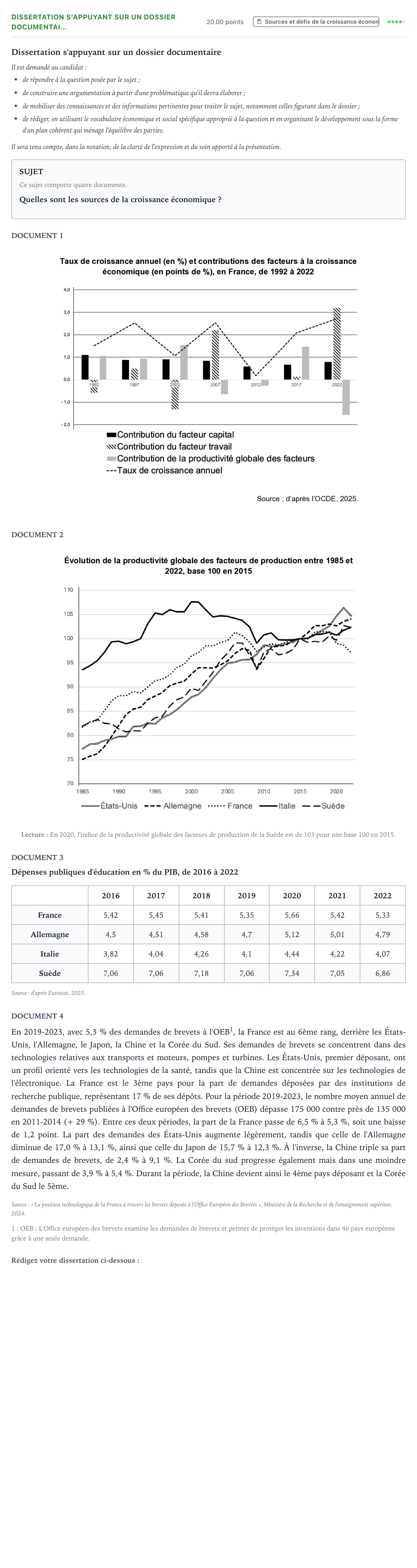 Énoncé: Dissertation s'appuyant sur un dossier documentai… · Bac Sciences Économiques et Sociales Amérique du Nord 2026 (jour 1)