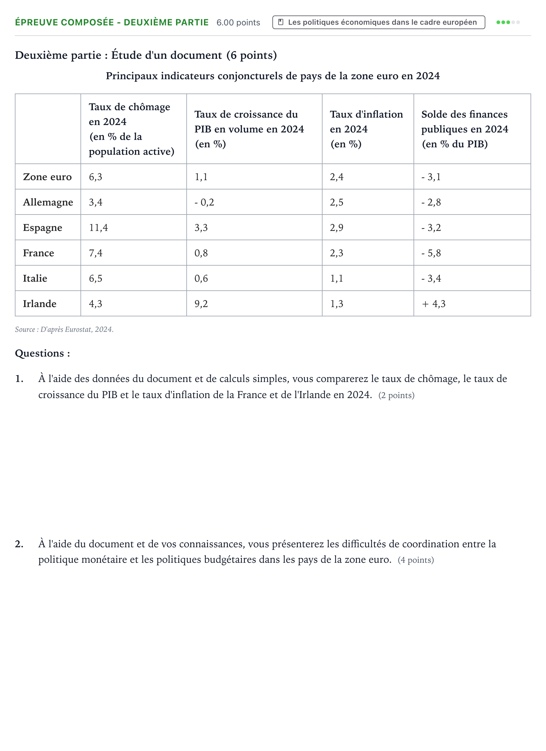Énoncé: Épreuve composée - Deuxième partie · Bac Sciences Économiques et Sociales Amérique du Nord 2026 (jour 1)