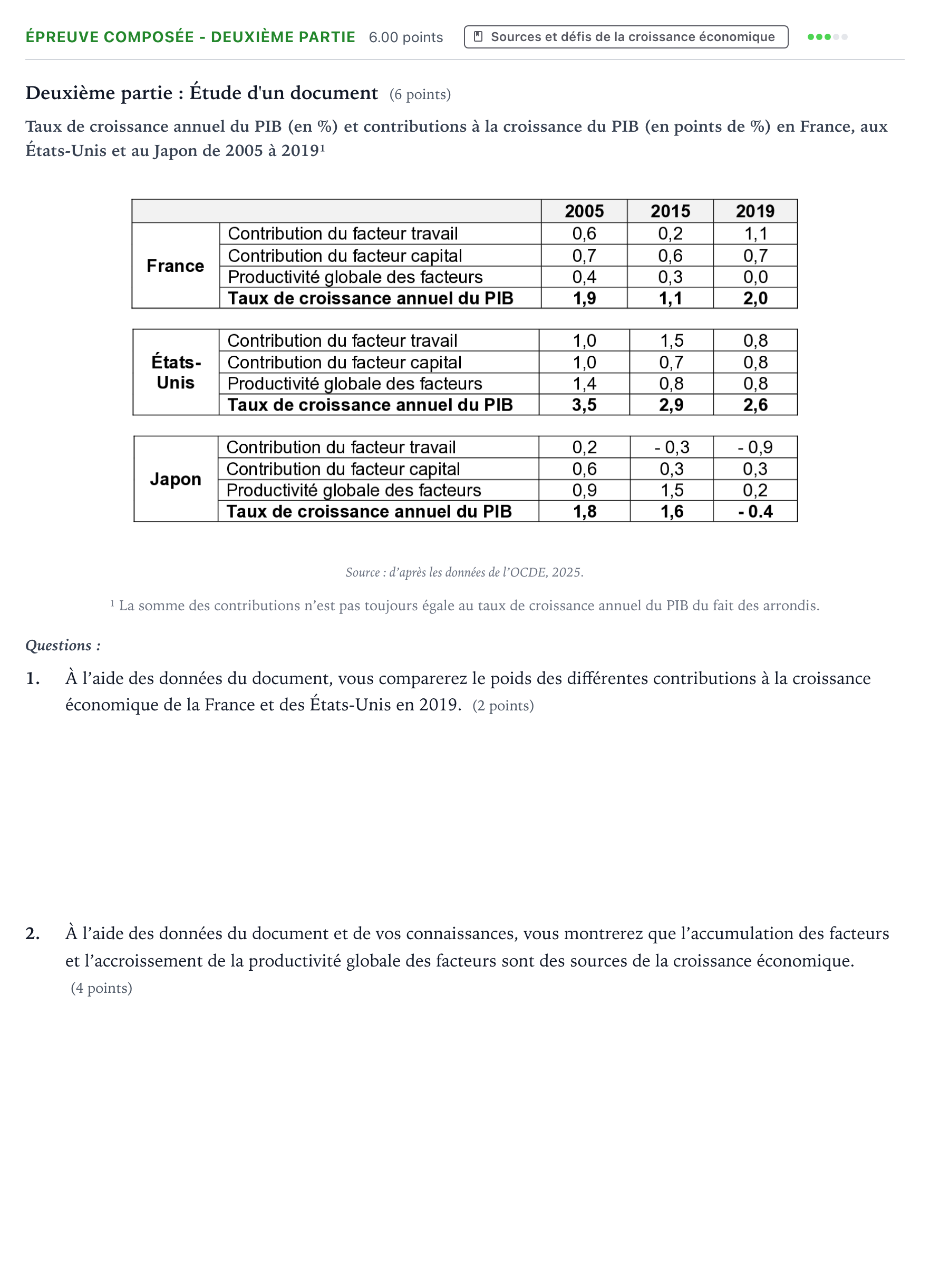 Énoncé: Épreuve composée - Deuxième partie · Bac Sciences Économiques et Sociales Amérique du Nord 2026 (jour 2)