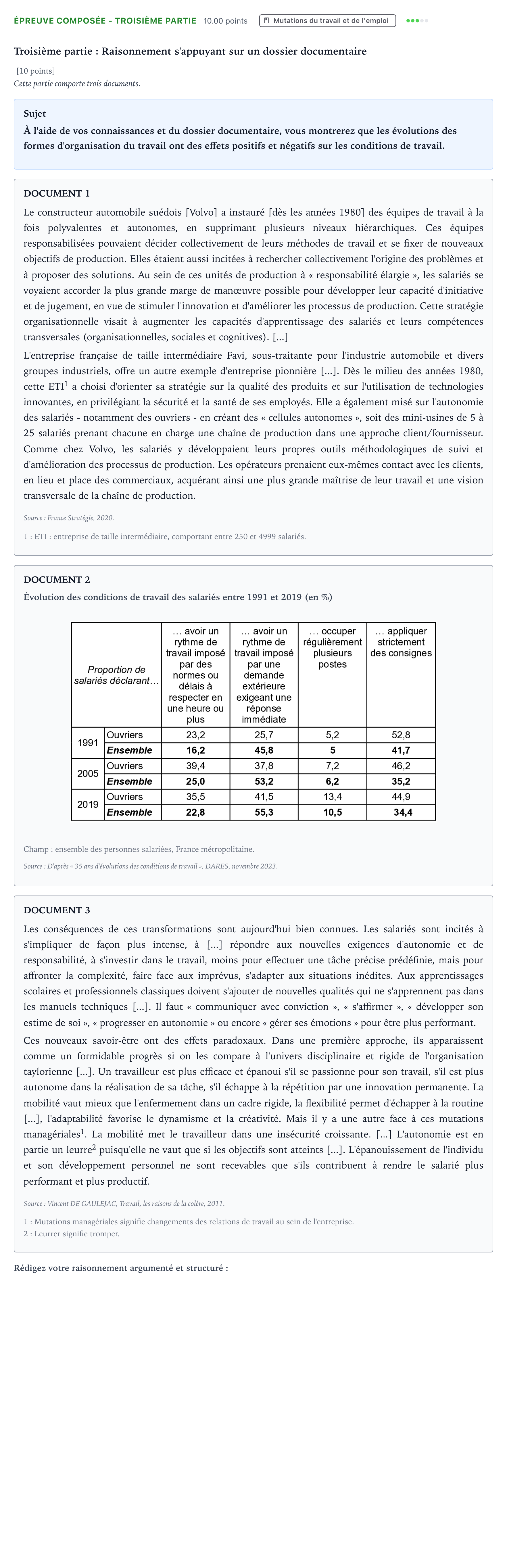 Énoncé: Épreuve composée - Troisième partie · Bac Sciences Économiques et Sociales Amérique du Nord 2026 (jour 2)