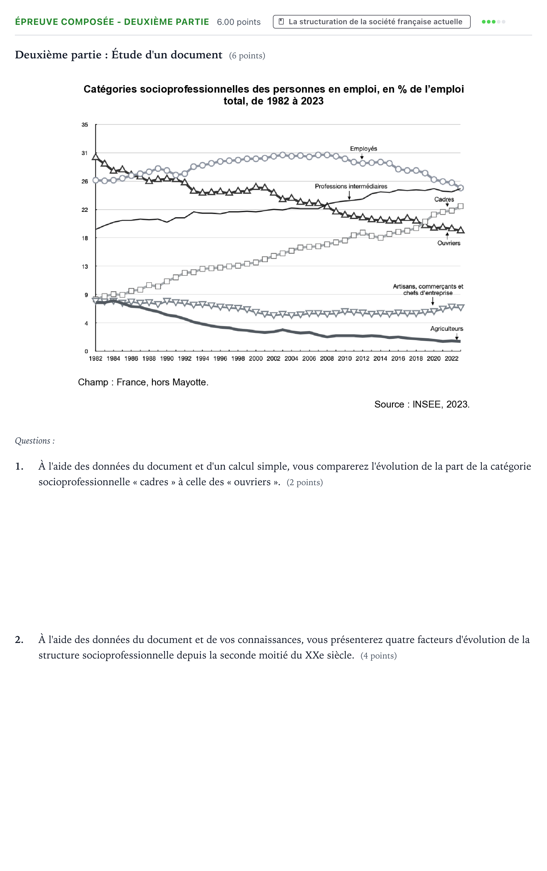 Énoncé: Épreuve composée - Deuxième partie · Bac Sciences Économiques et Sociales Antilles-Guyane 2026 (jour 1)