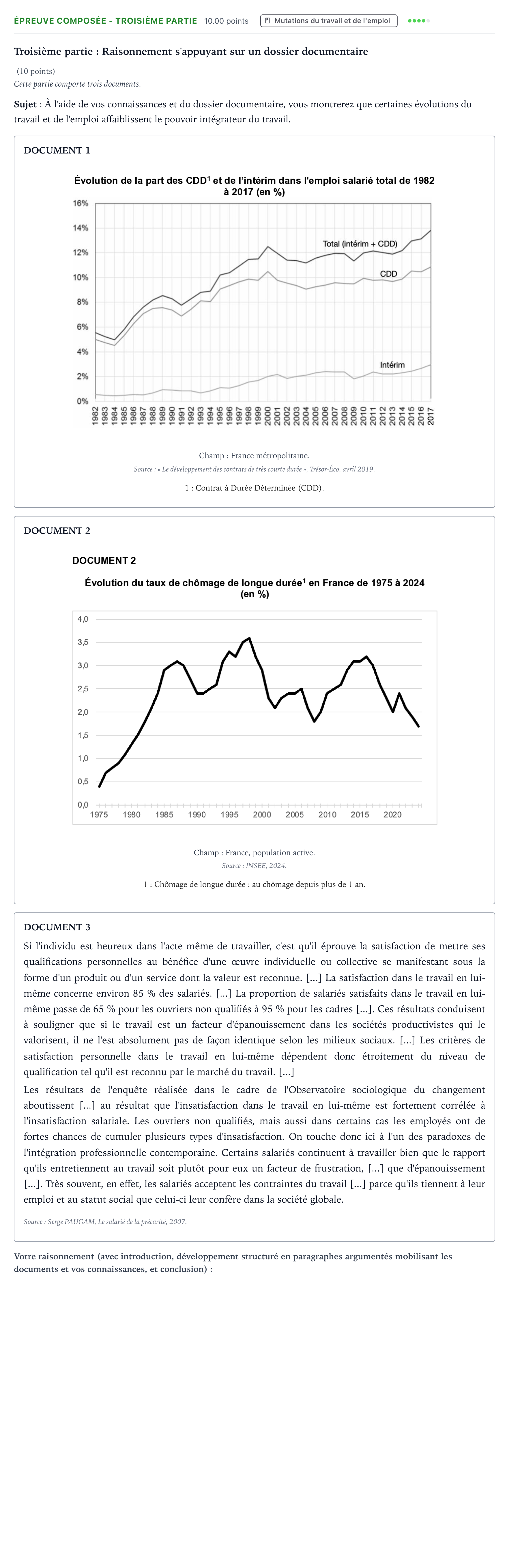 Énoncé: Épreuve composée - Troisième partie · Bac Sciences Économiques et Sociales Antilles-Guyane 2026 (jour 1)