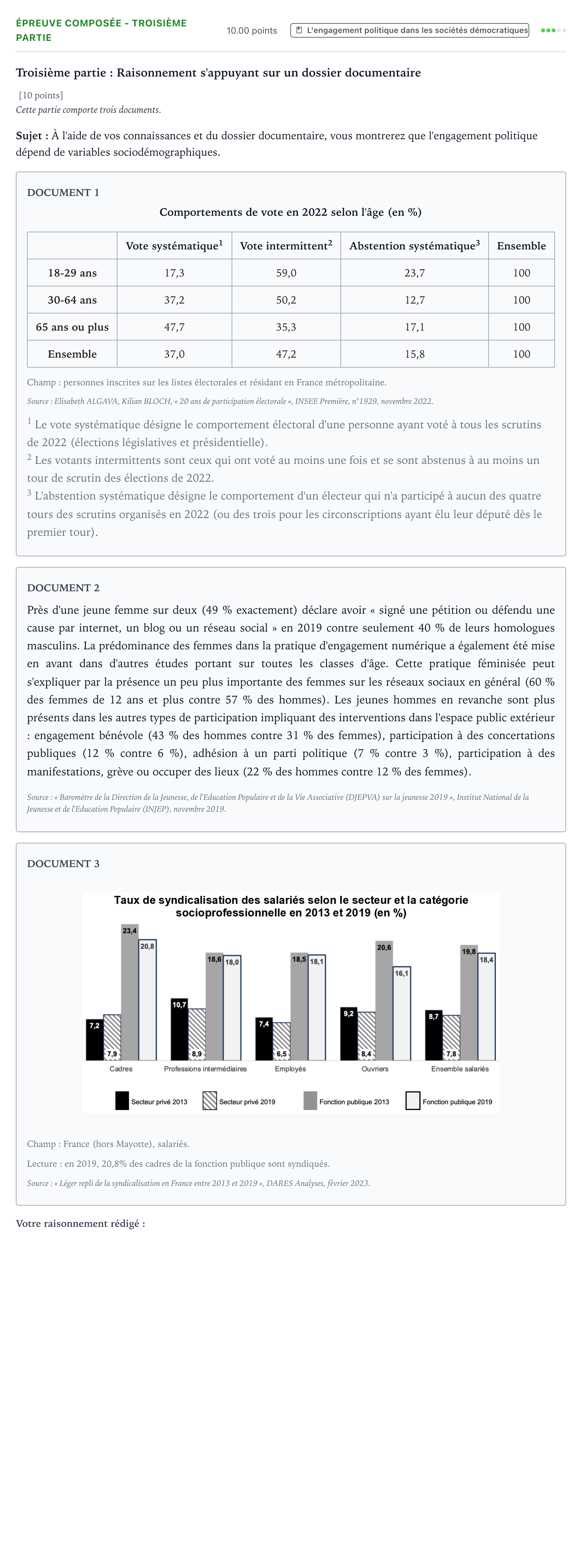 Énoncé: Épreuve composée - Troisième partie · Bac Sciences Économiques et Sociales Antilles-Guyane 2026 (jour 2)