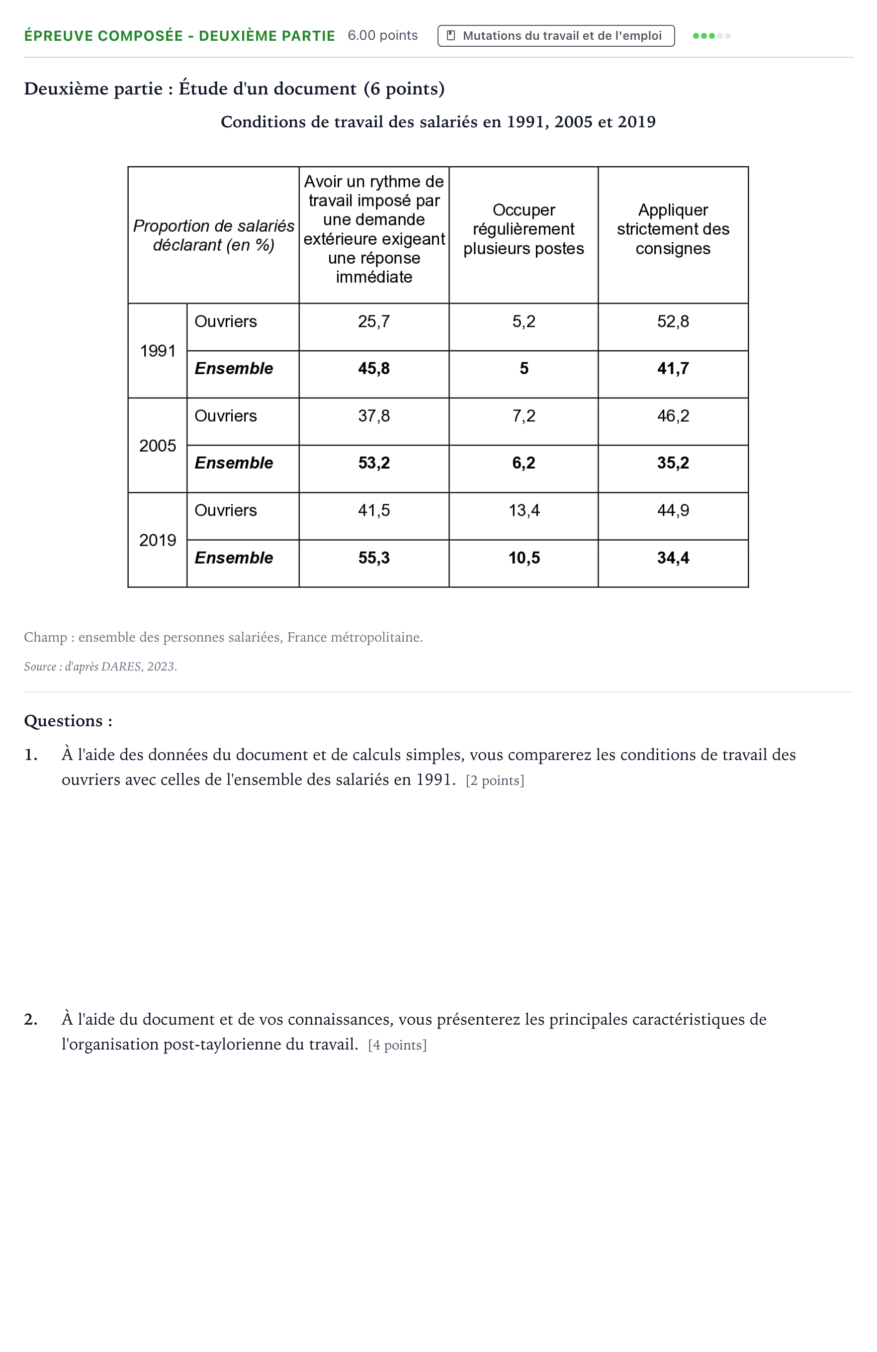 Énoncé: Épreuve composée - Deuxième partie · Bac Sciences Économiques et Sociales Asie 2026 (jour 1)