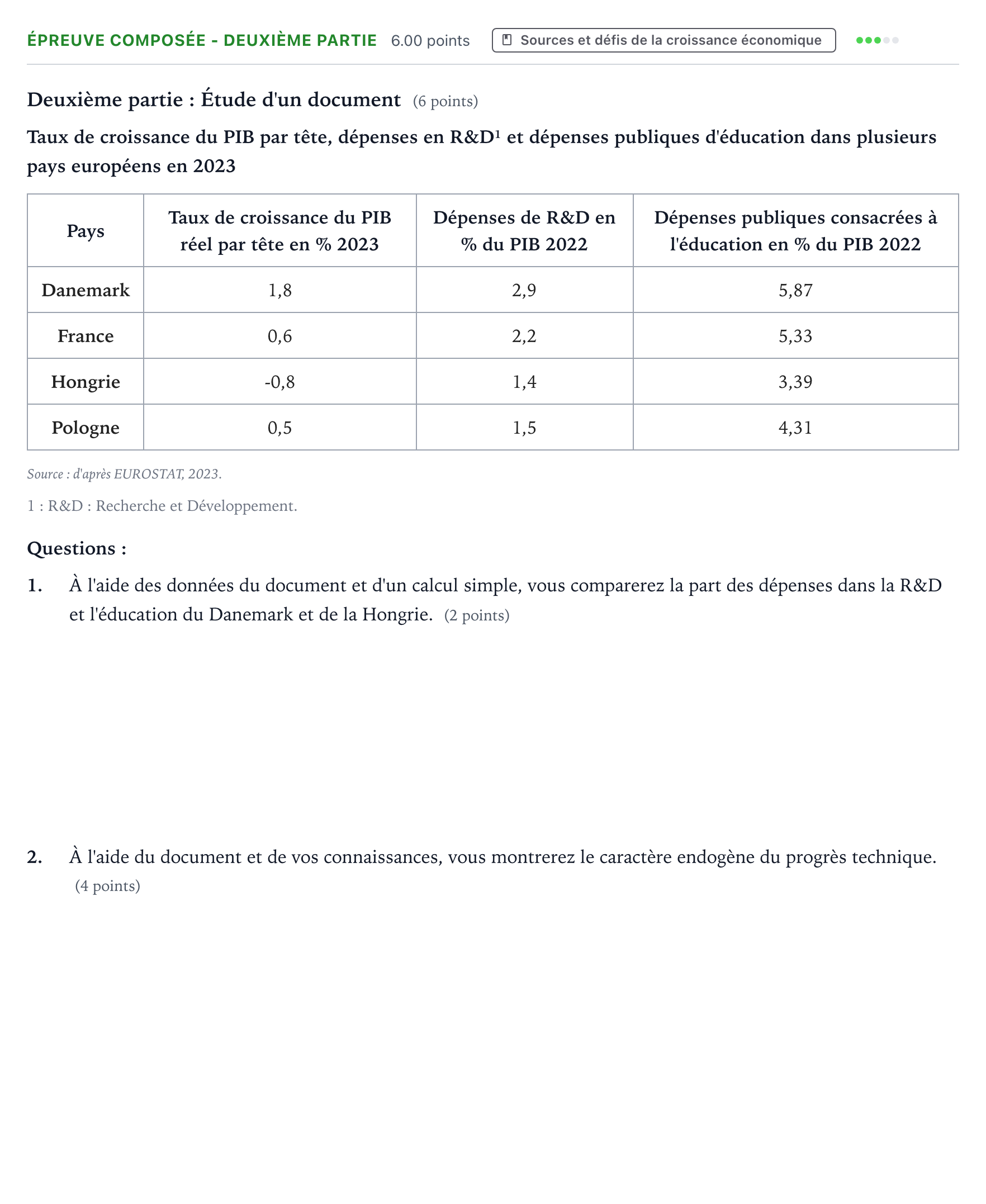 Énoncé: Épreuve composée - Deuxième partie · Bac Sciences Économiques et Sociales Asie 2026 (jour 2)