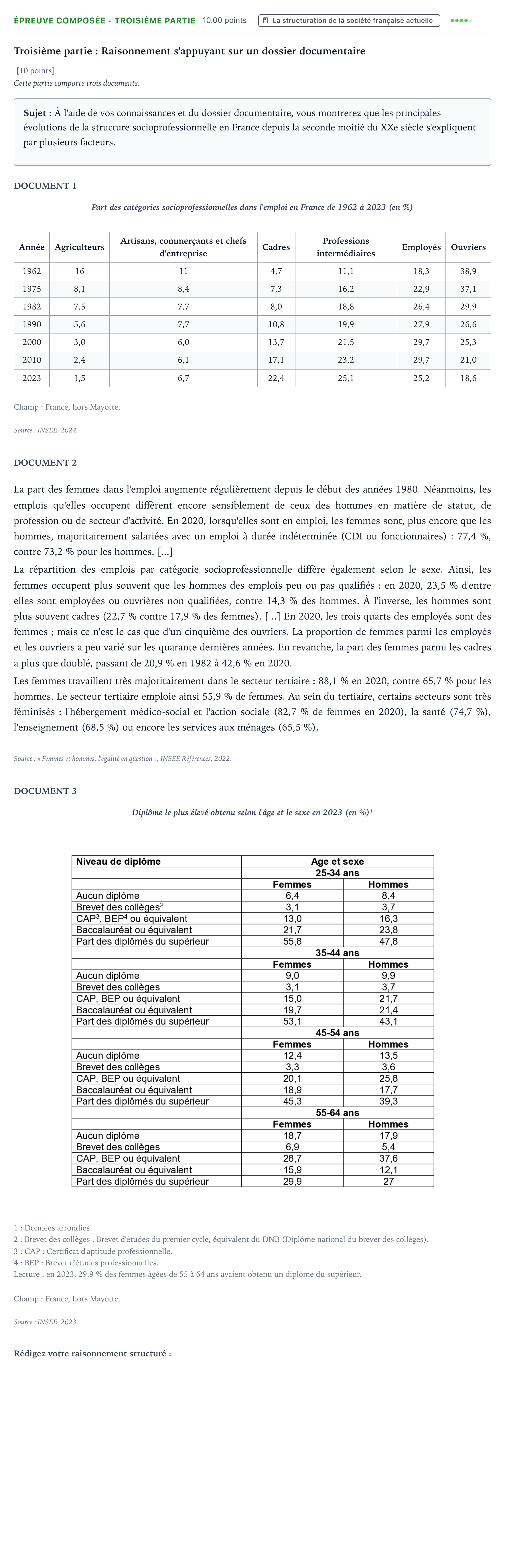Énoncé: Épreuve composée - Troisième partie · Bac Sciences Économiques et Sociales Asie 2026 (jour 2)