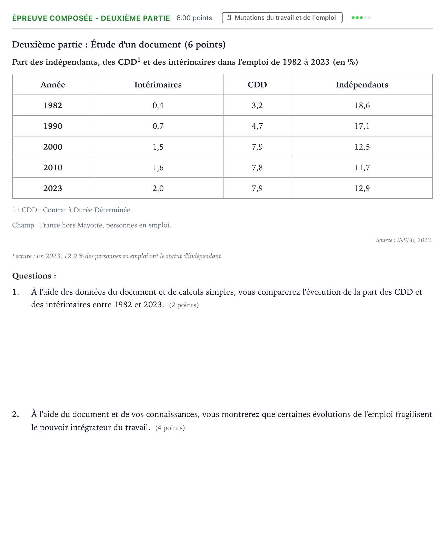 Énoncé: Épreuve composée - Deuxième partie · Bac Sciences Économiques et Sociales Centres étrangers (Afrique) 2026 (jour 1)