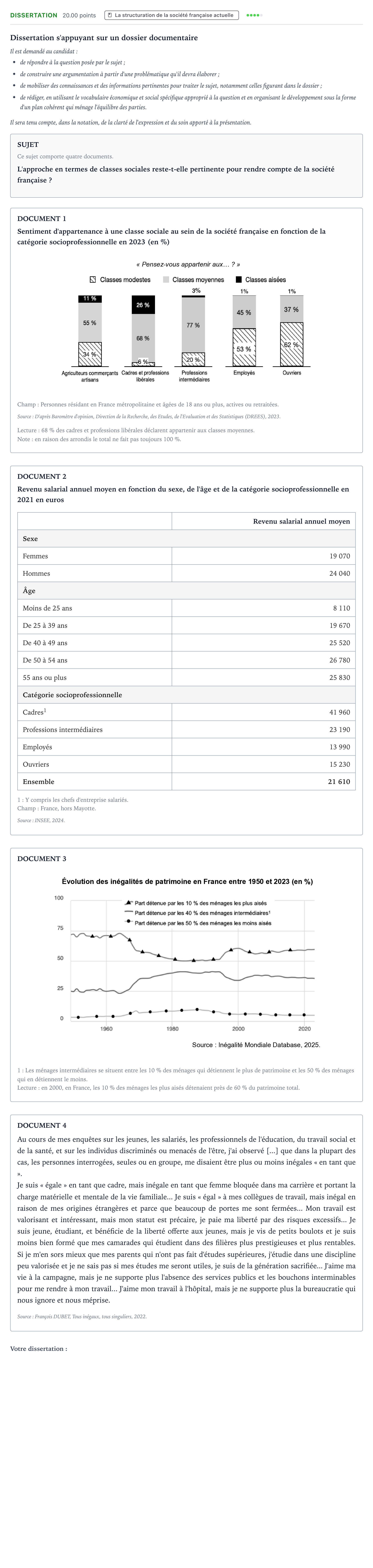 Énoncé: Dissertation · Bac Sciences Économiques et Sociales Centres étrangers (Afrique) 2026 (jour 2)