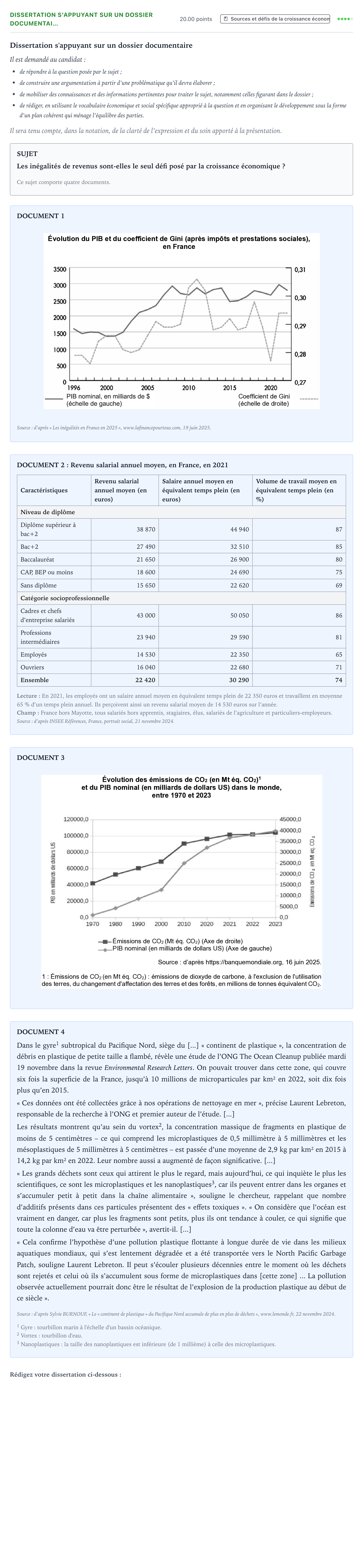Énoncé: Dissertation s'appuyant sur un dossier documentai… · Bac Sciences Économiques et Sociales Métropole 1 remplacement 2026