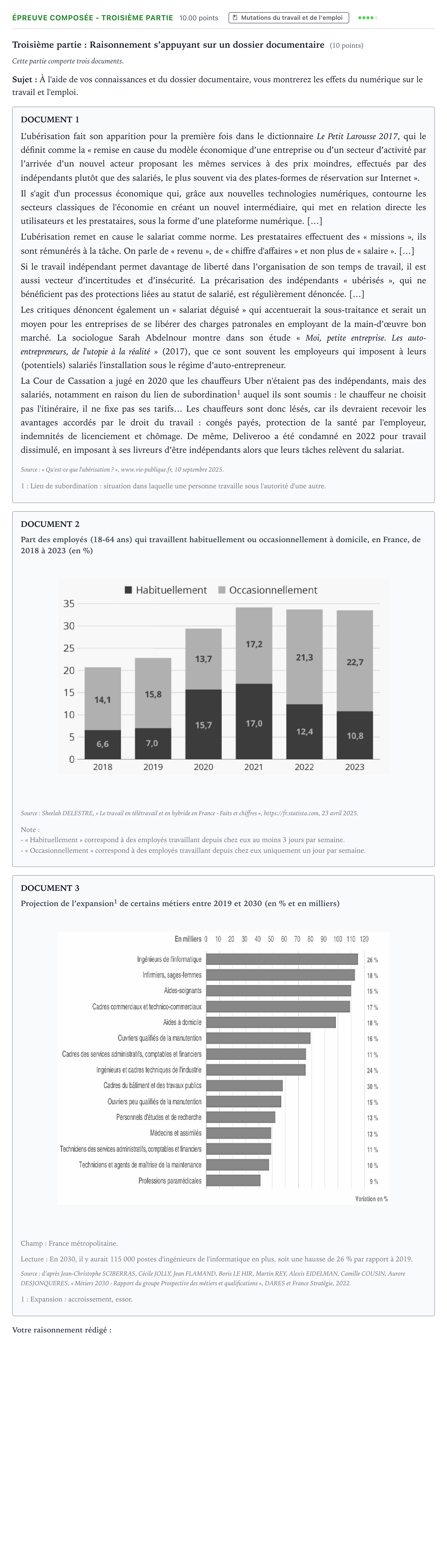 Énoncé: Épreuve composée - Troisième partie · Bac Sciences Économiques et Sociales Métropole 1 remplacement 2026