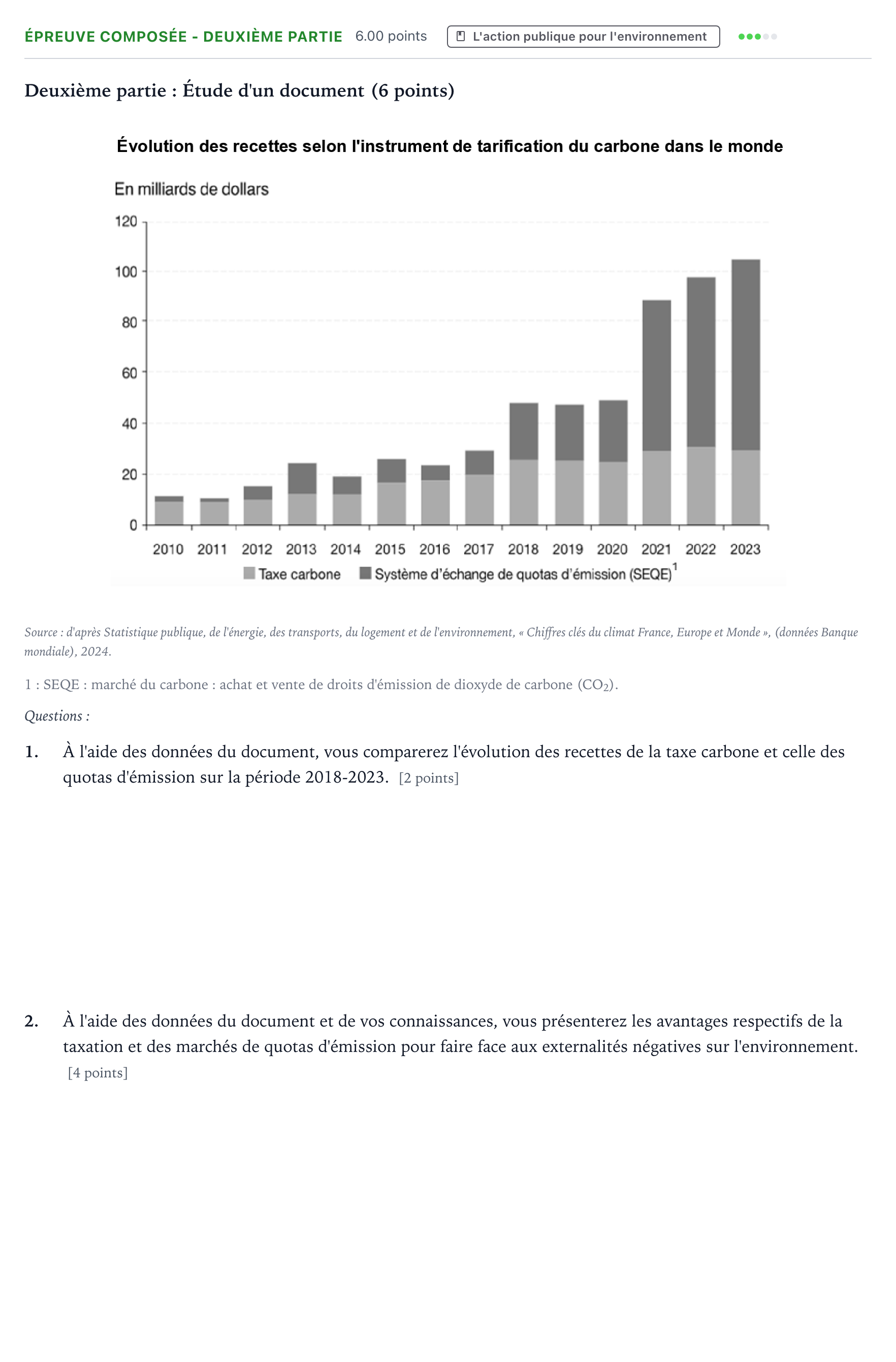 Énoncé: Épreuve composée - Deuxième partie · Bac Sciences Économiques et Sociales Métropole 2 remplacement 2026