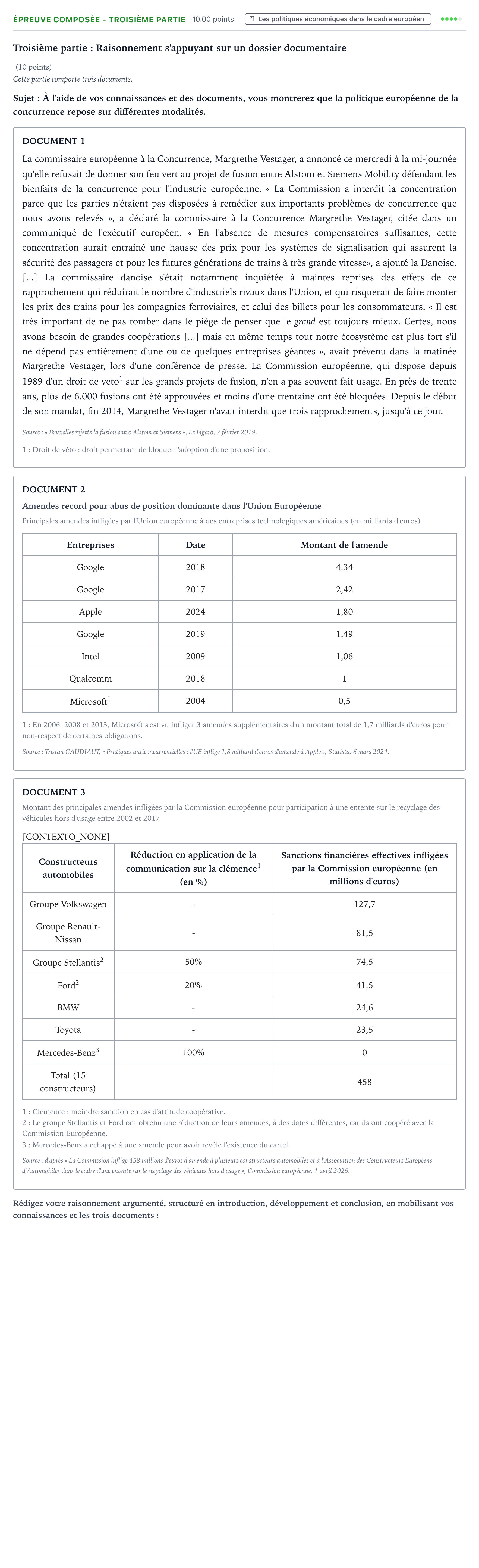 Énoncé: Épreuve composée - Troisième partie · Bac Sciences Économiques et Sociales Métropole 2 remplacement 2026