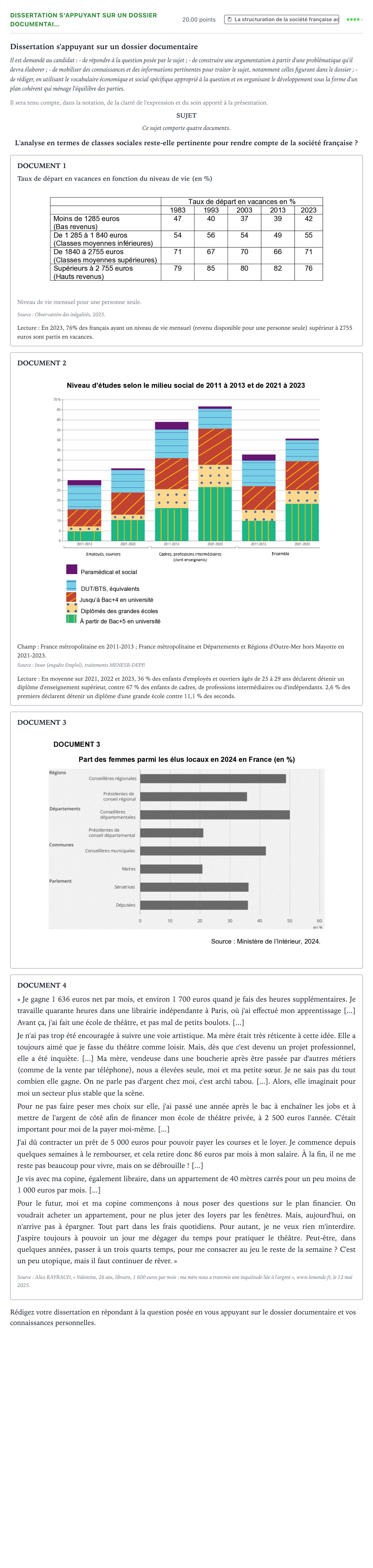 Énoncé: Dissertation s'appuyant sur un dossier documentai… · Bac Sciences Économiques et Sociales Polynésie 2026 (jour 1)