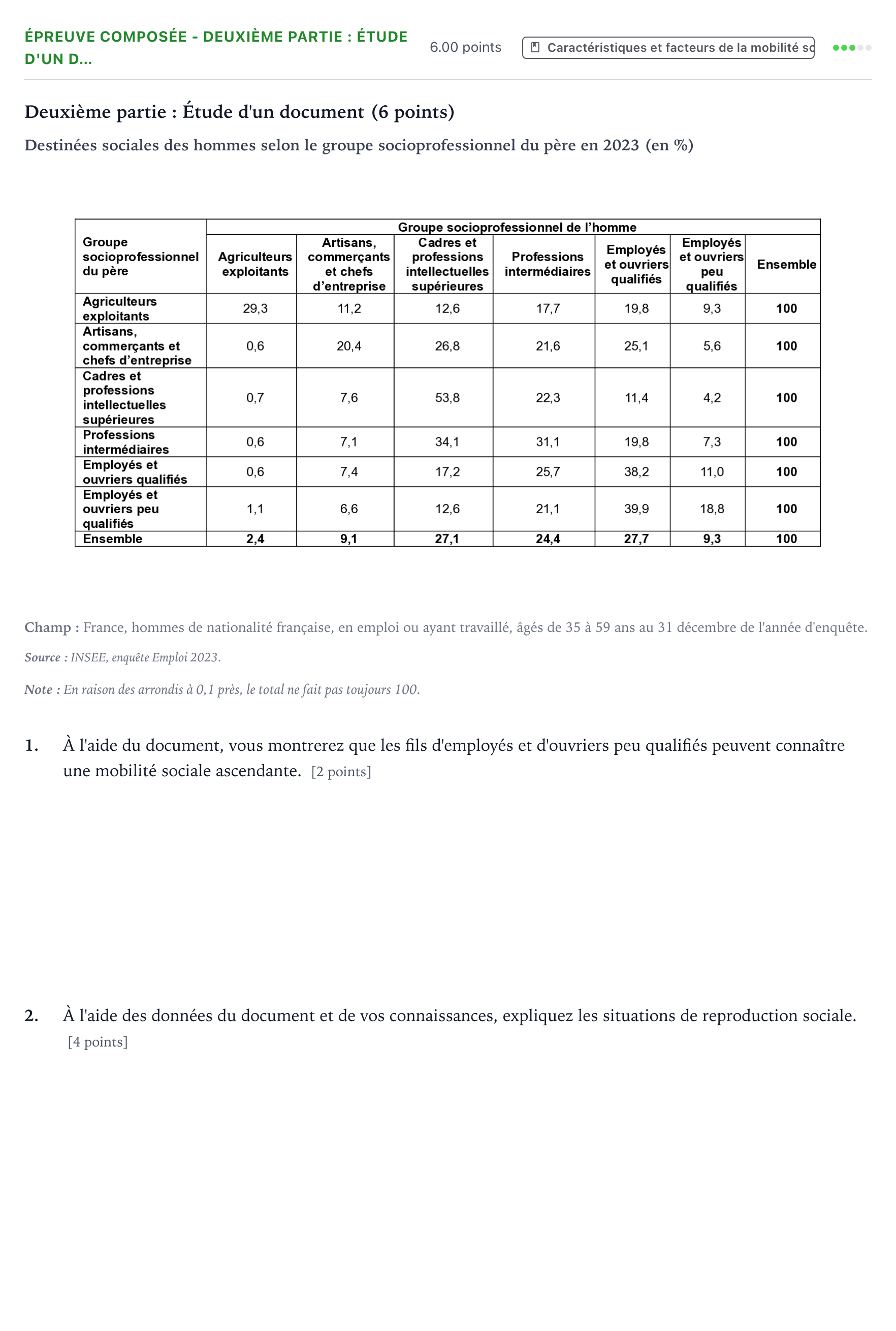 Énoncé: Épreuve composée - Deuxième partie : Étude d'un d… · Bac Sciences Économiques et Sociales Polynésie 2026 (jour 1)