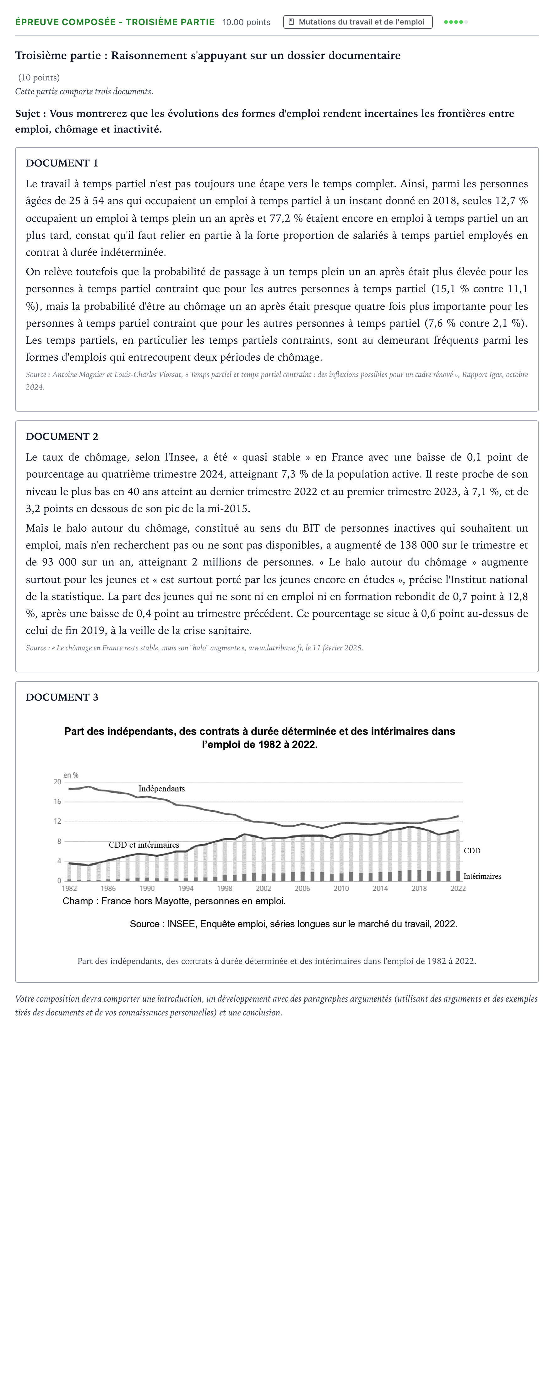 Énoncé: Épreuve composée - Troisième partie · Bac Sciences Économiques et Sociales Polynésie 2026 (jour 2)