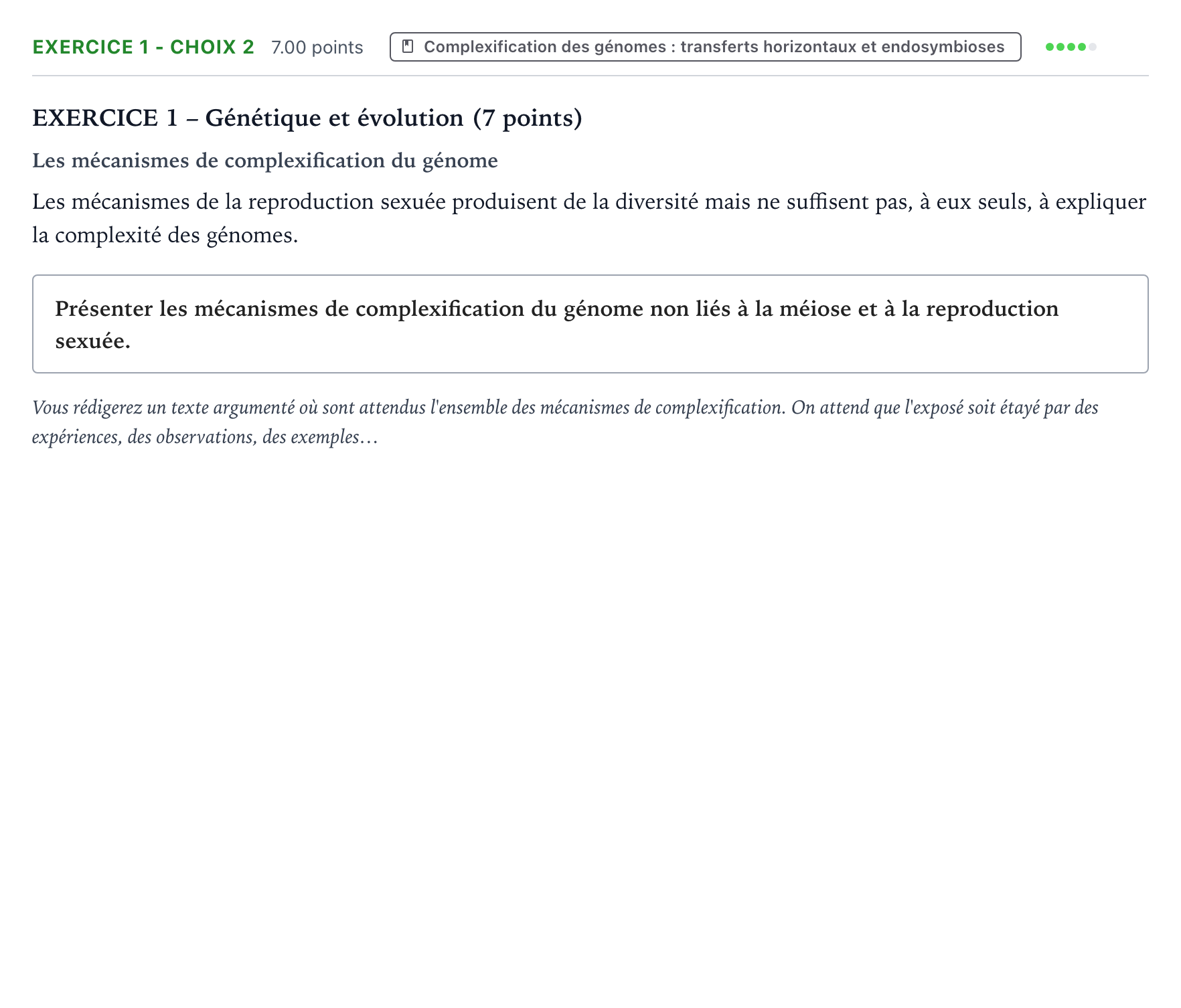 Énoncé: Exercice 1 - Choix 2 · Bac Sciences de la Vie et de la Terre Amérique du Nord 2021 (jour 1)