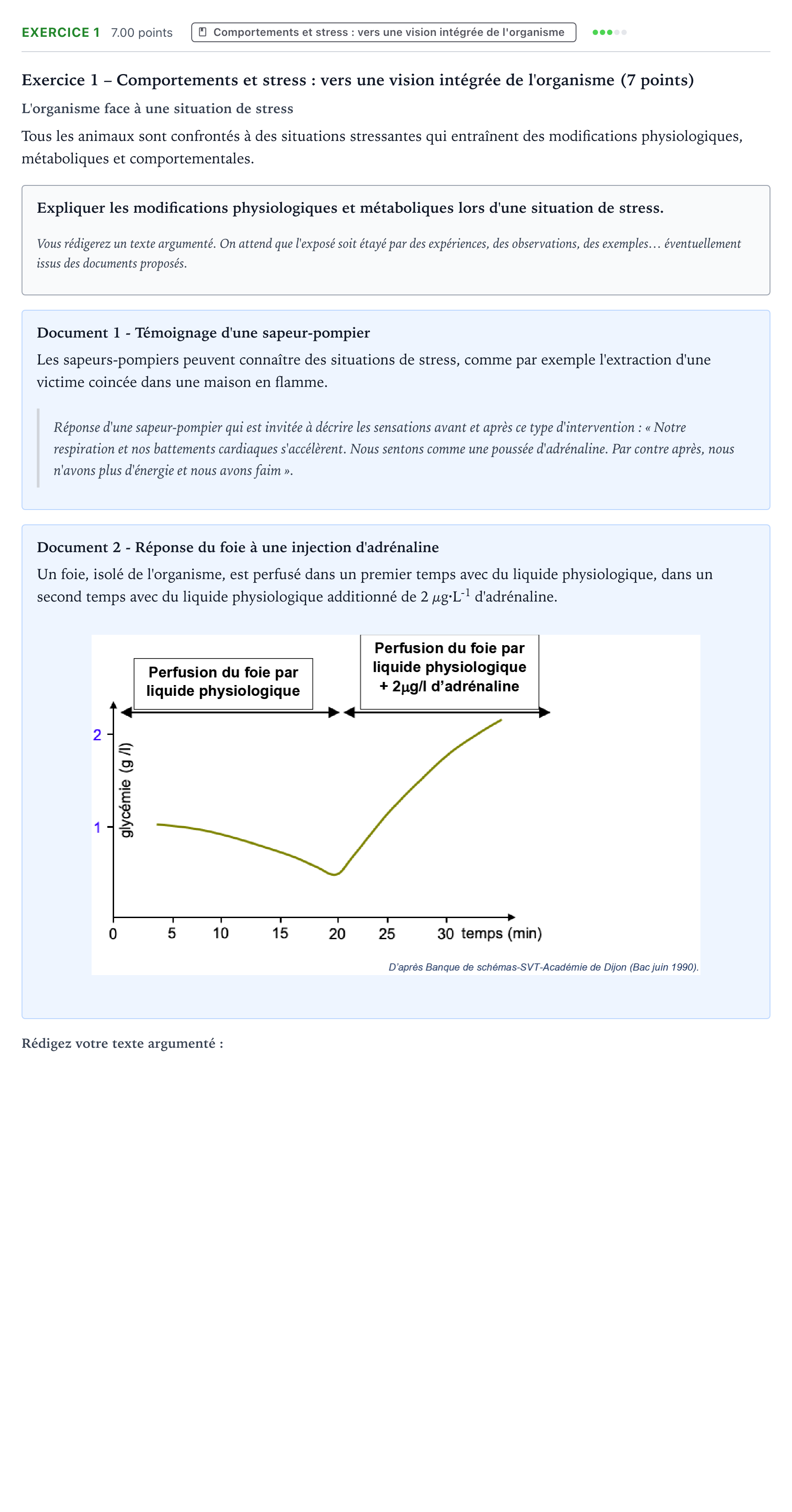 Énoncé: Exercice 1 - Comportements et stress : vers une v… · Bac Sciences de la Vie et de la Terre Amérique du Nord 2021 (jour 2)