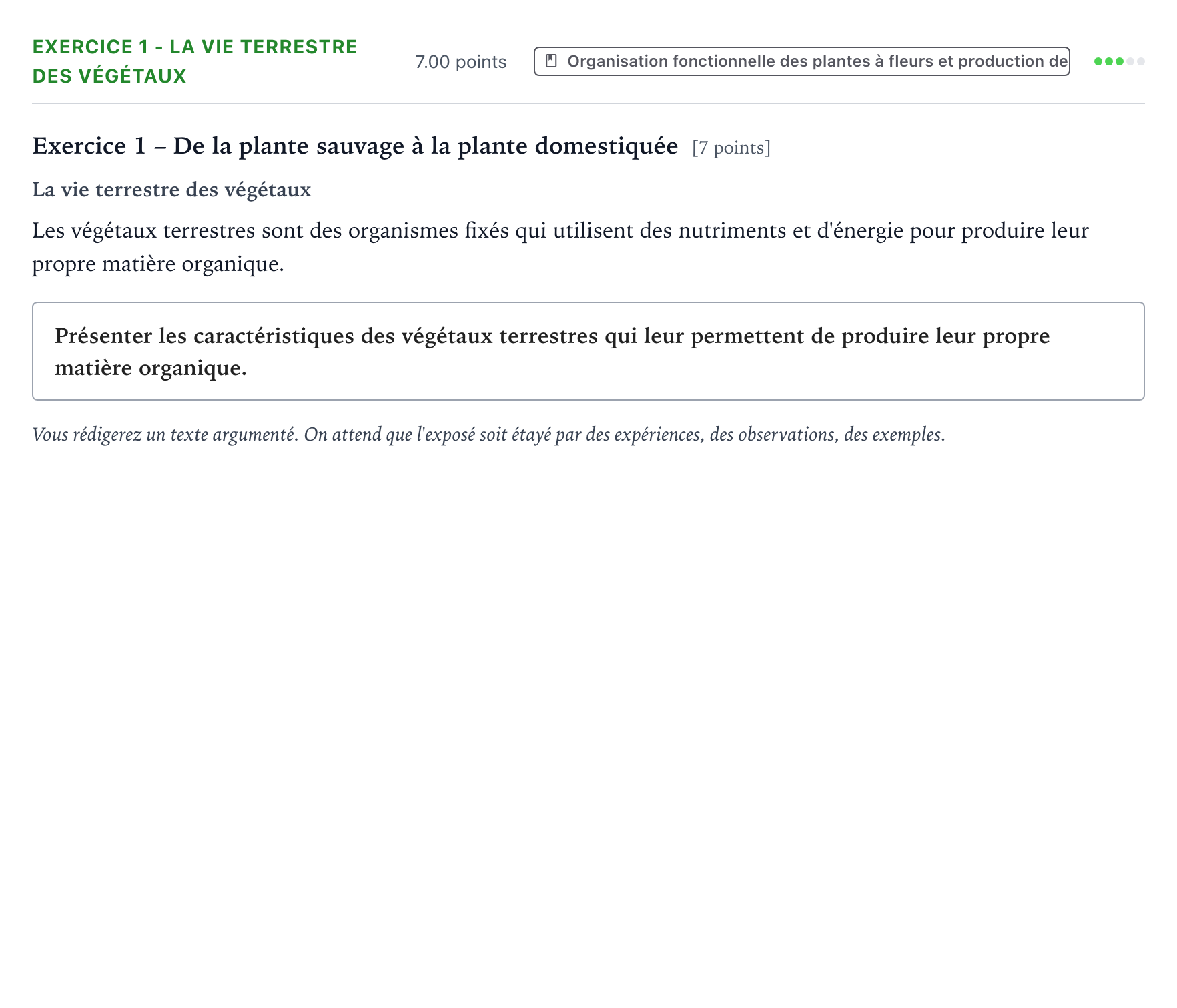 Énoncé: Exercice 1 - La vie terrestre des végétaux · Bac Sciences de la Vie et de la Terre Amérique du Nord 2021 (jour 2)