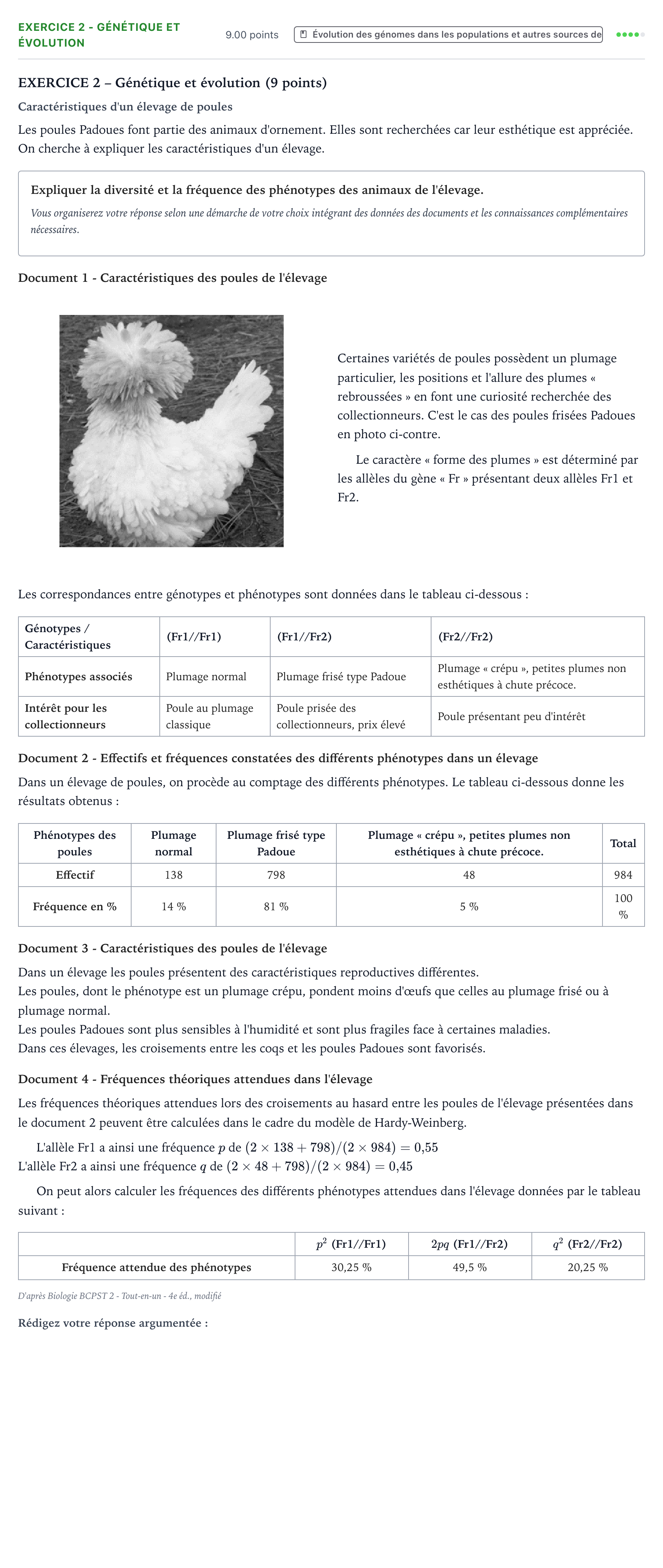 Énoncé: Exercice 2 - Génétique et évolution · Bac Sciences de la Vie et de la Terre Amérique du Sud 2021 (jour 1)