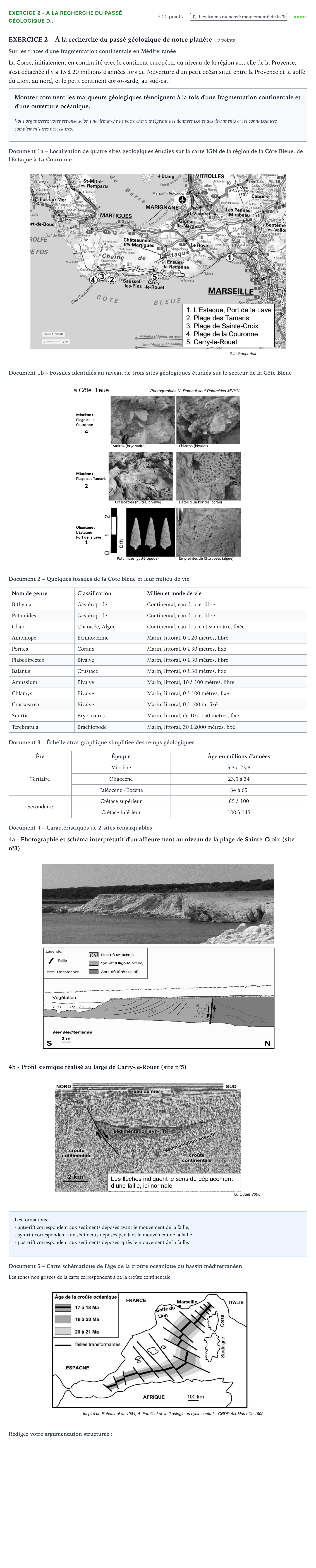 Énoncé: Exercice 2 - À la recherche du passé géologique d… · Bac Sciences de la Vie et de la Terre Amérique du Sud 2021 (jour 1)