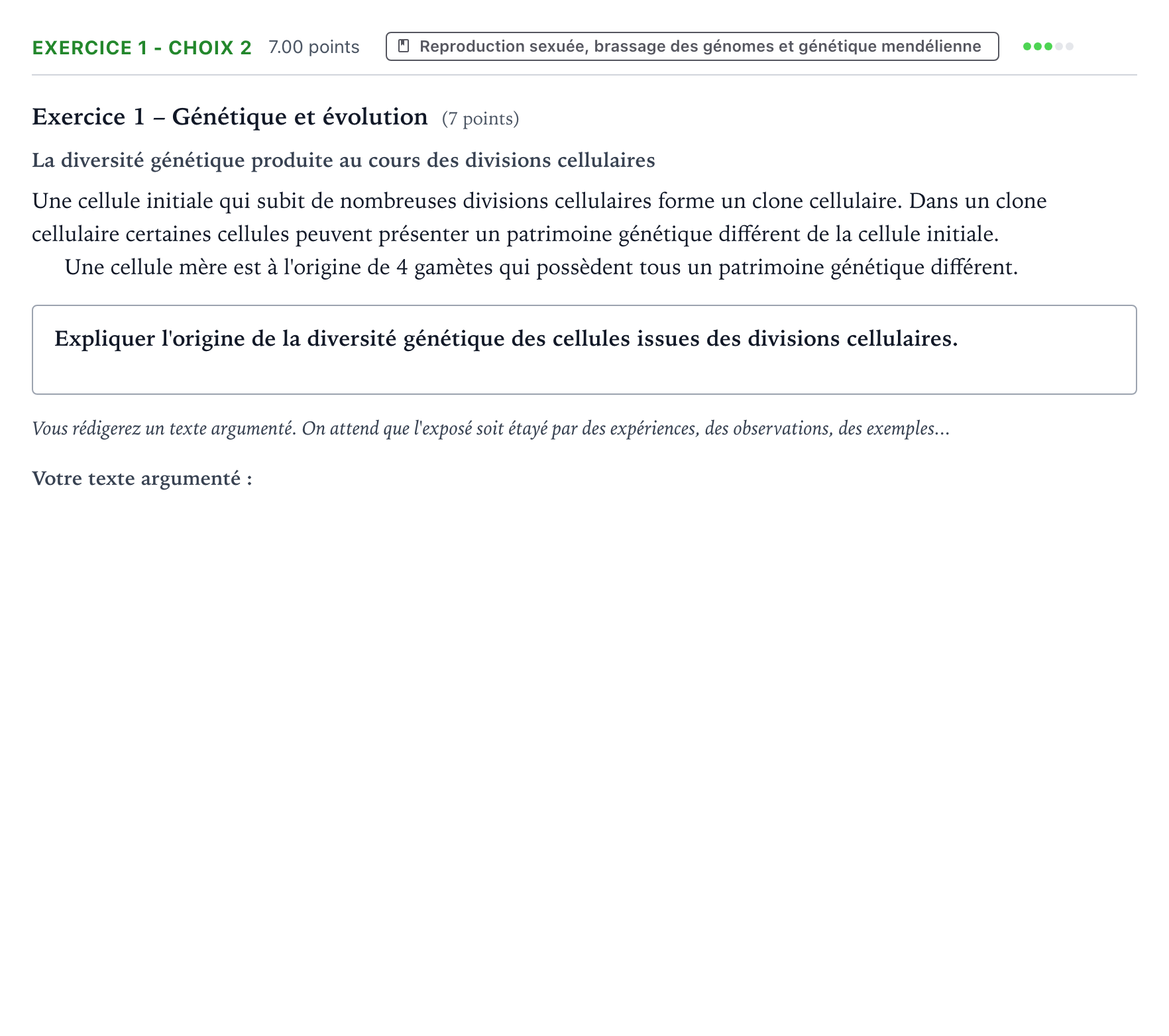 Énoncé: Exercice 1 - Choix 2 · Bac Sciences de la Vie et de la Terre Amérique du Sud 2021 (jour 2)