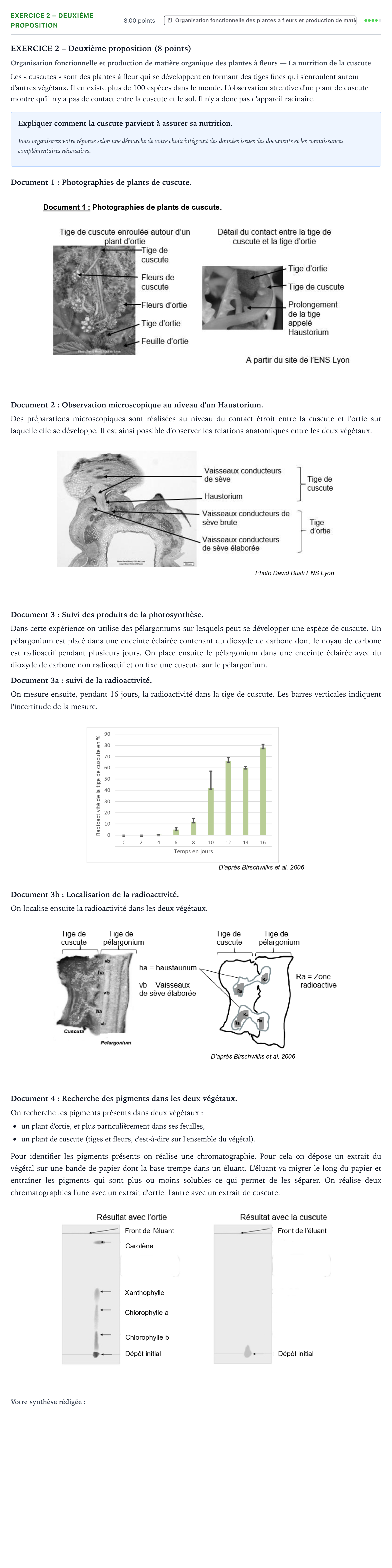 Énoncé: Exercice 2 – Deuxième proposition · Bac Sciences de la Vie et de la Terre Asie 2021 (jour 2)