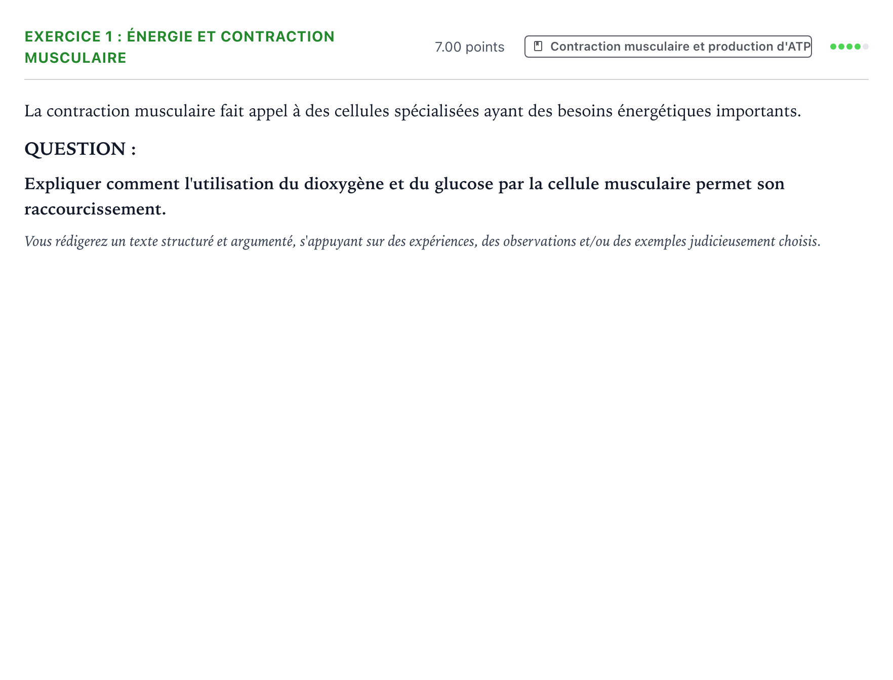 Énoncé: Exercice 1 : Énergie et contraction musculaire · Bac Sciences de la Vie et de la Terre Métropole Candidat libre 2021 (sujet 2)
