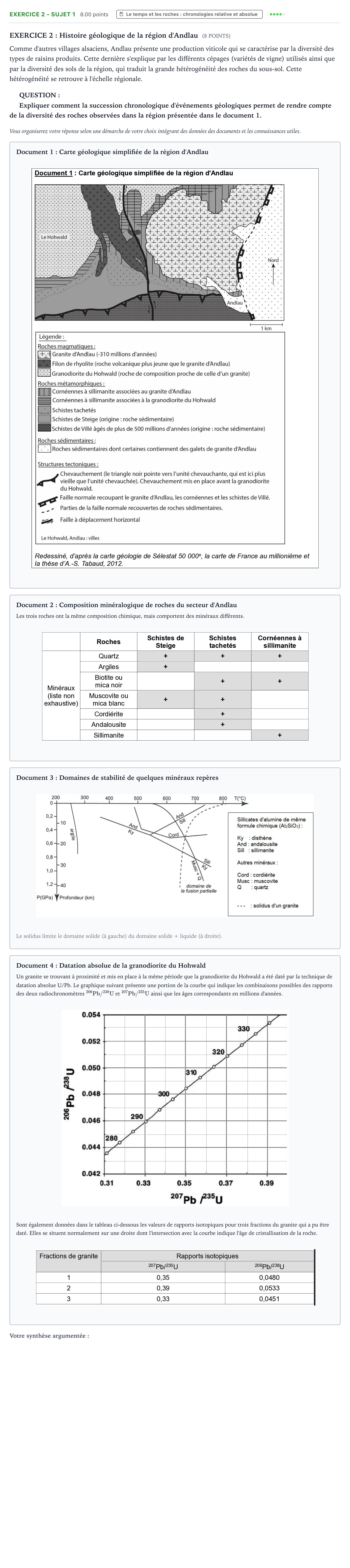 Énoncé: Exercice 2 - Sujet 1 · Bac Sciences de la Vie et de la Terre Métropole 1 remplacement 2021