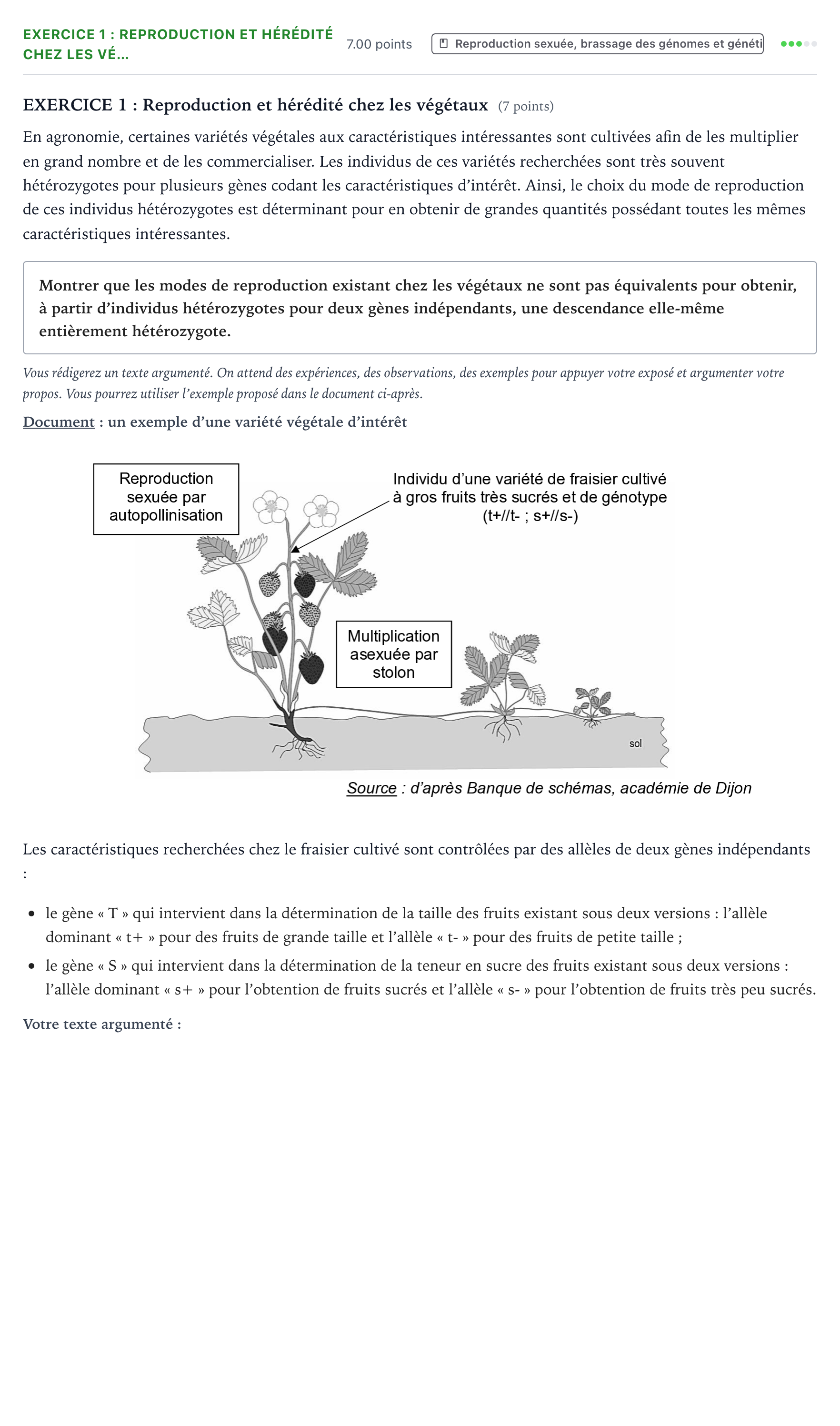 Énoncé: Exercice 1 : Reproduction et hérédité chez les vé… · Bac Sciences de la Vie et de la Terre Métropole 2 remplacement 2021