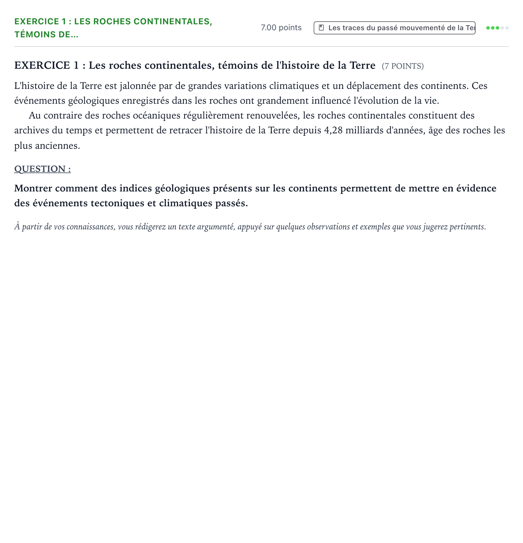 Énoncé: Exercice 1 : Les roches continentales, témoins de… · Bac Sciences de la Vie et de la Terre Métropole 2 remplacement 2021