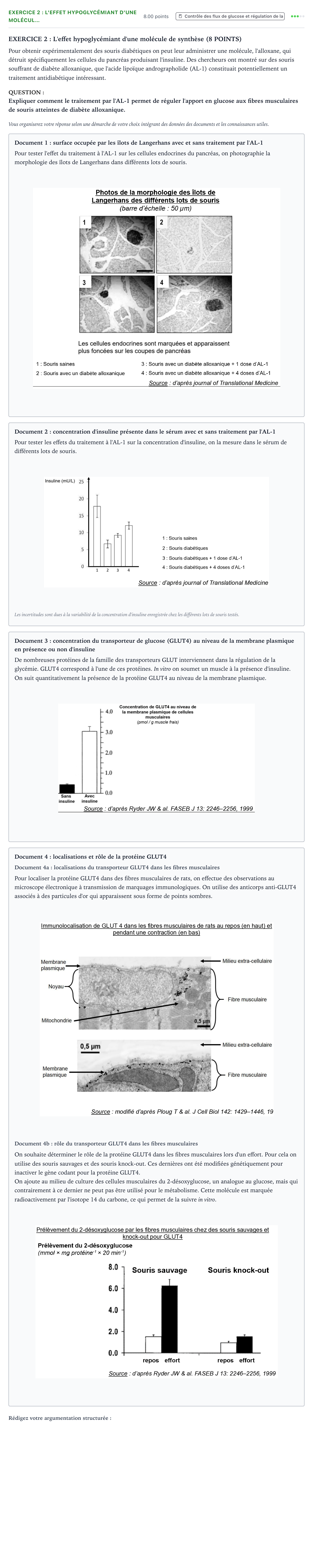Énoncé: Exercice 2 : L'effet hypoglycémiant d'une molécul… · Bac Sciences de la Vie et de la Terre Métropole 2 remplacement 2021