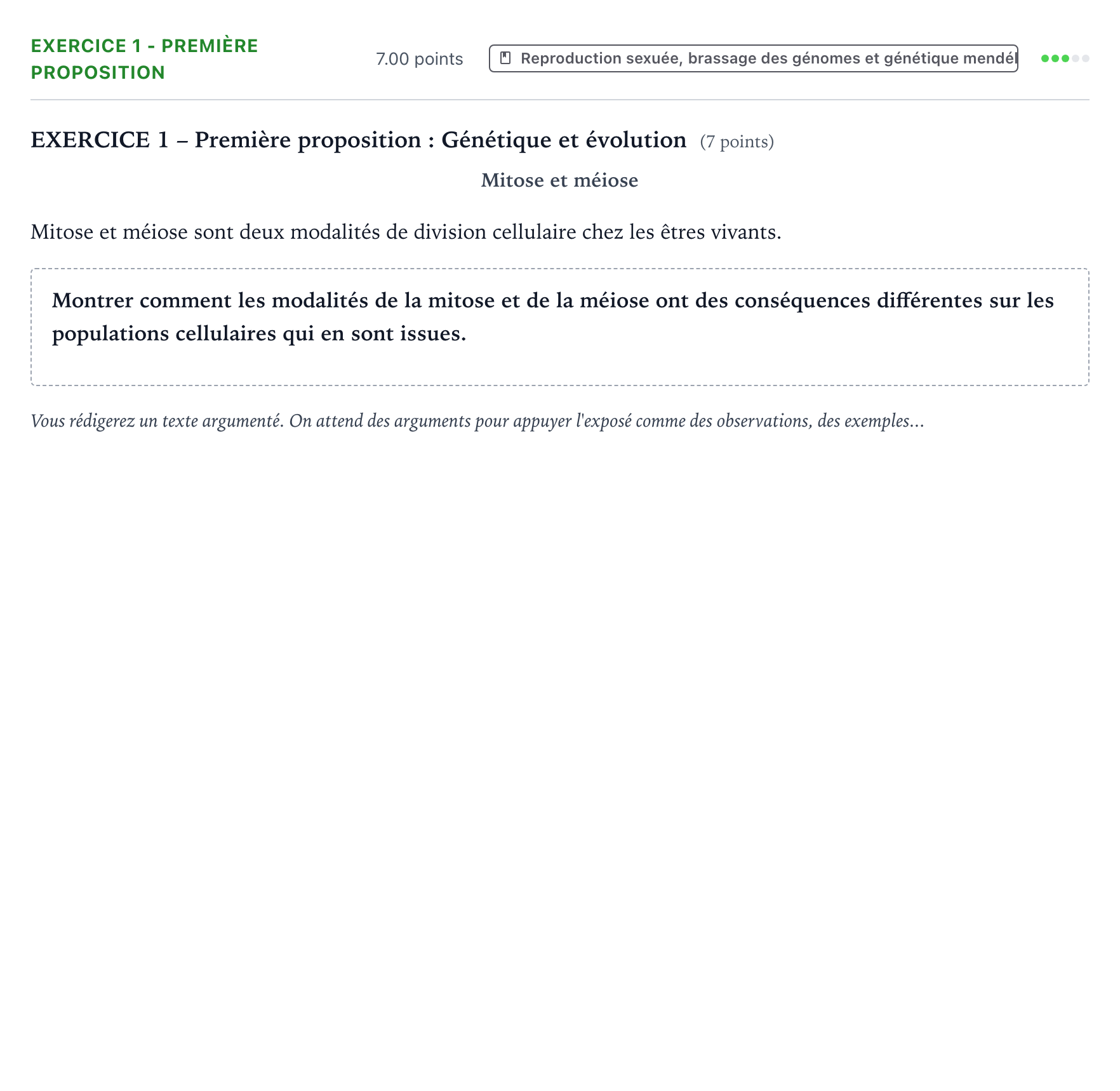 Énoncé: Exercice 1 - Première proposition · Bac Sciences de la Vie et de la Terre Polynésie 2021 (jour 2)