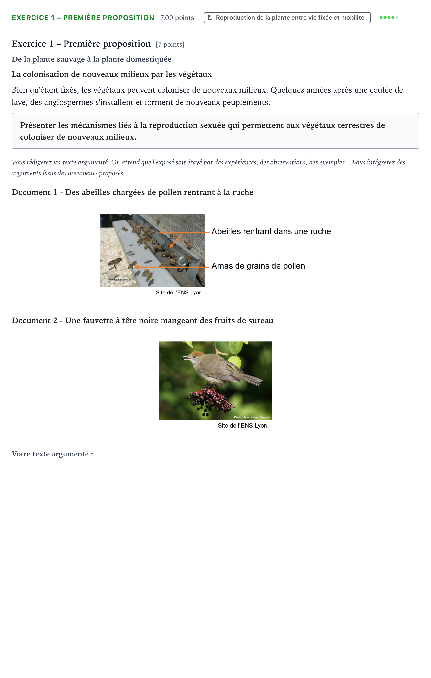 Énoncé: Exercice 1 – Première proposition · Bac Sciences de la Vie et de la Terre Sujets zéro et spécimens spécimen 2021 (sujet 1)
