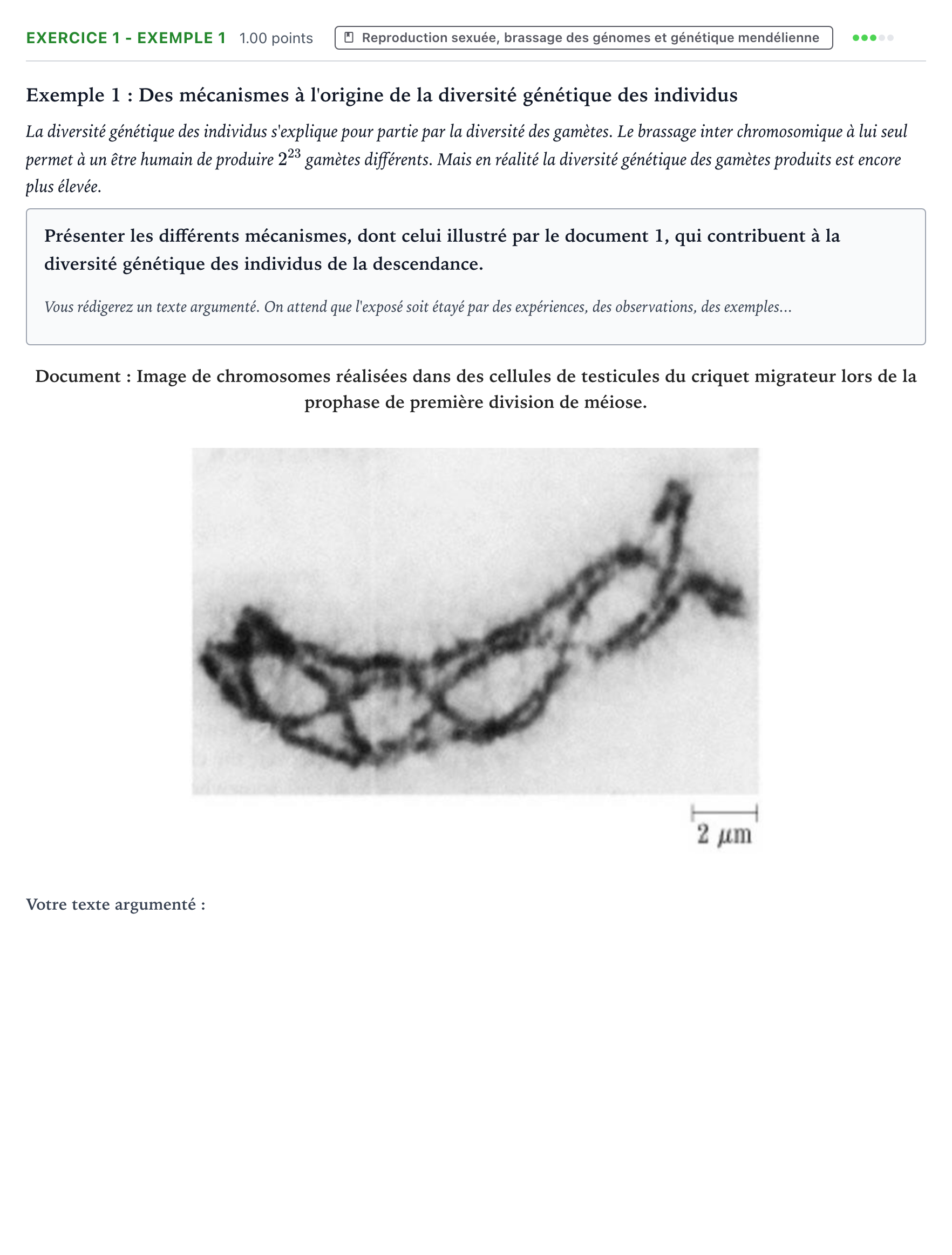 Énoncé: Exercice 1 - Exemple 1 · Bac Sciences de la Vie et de la Terre Sujets zéro et spécimens sujet 2021 (sujet 1)