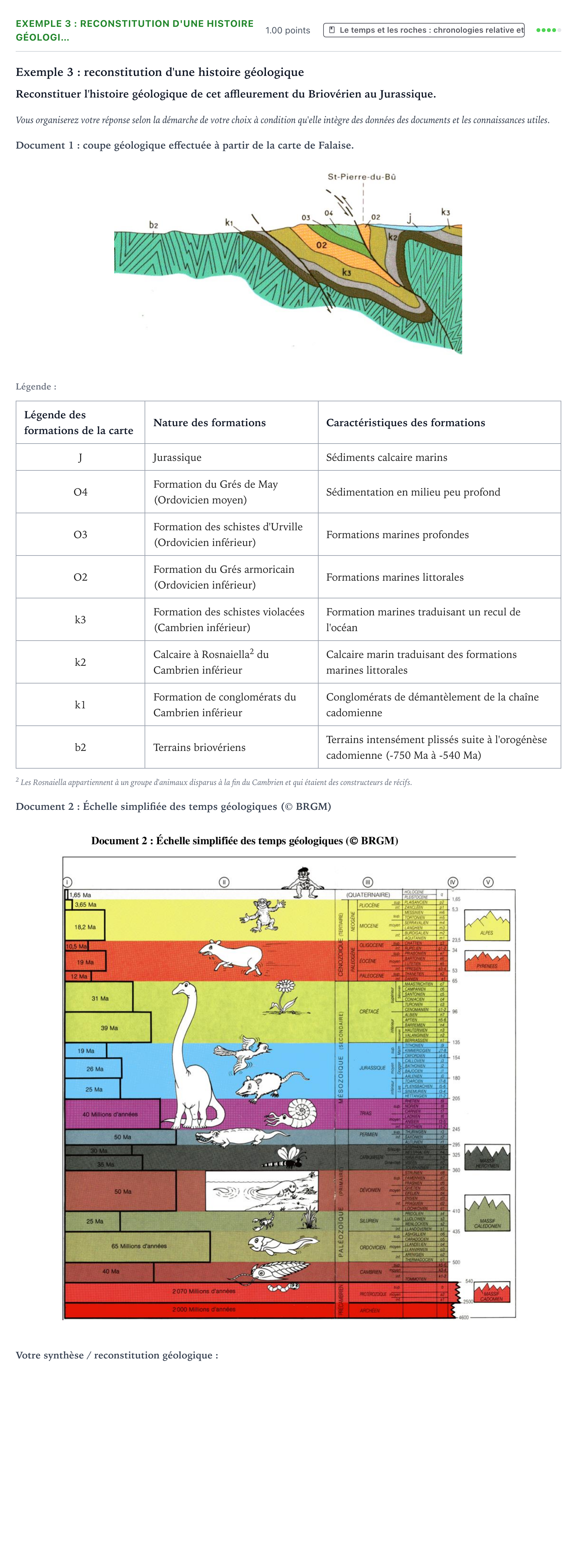 Énoncé: Exercice Exemple 3 : reconstitution d'une histoire géologi… · Bac Sciences de la Vie et de la Terre Sujets zéro et spécimens sujet 2021 (sujet 3)