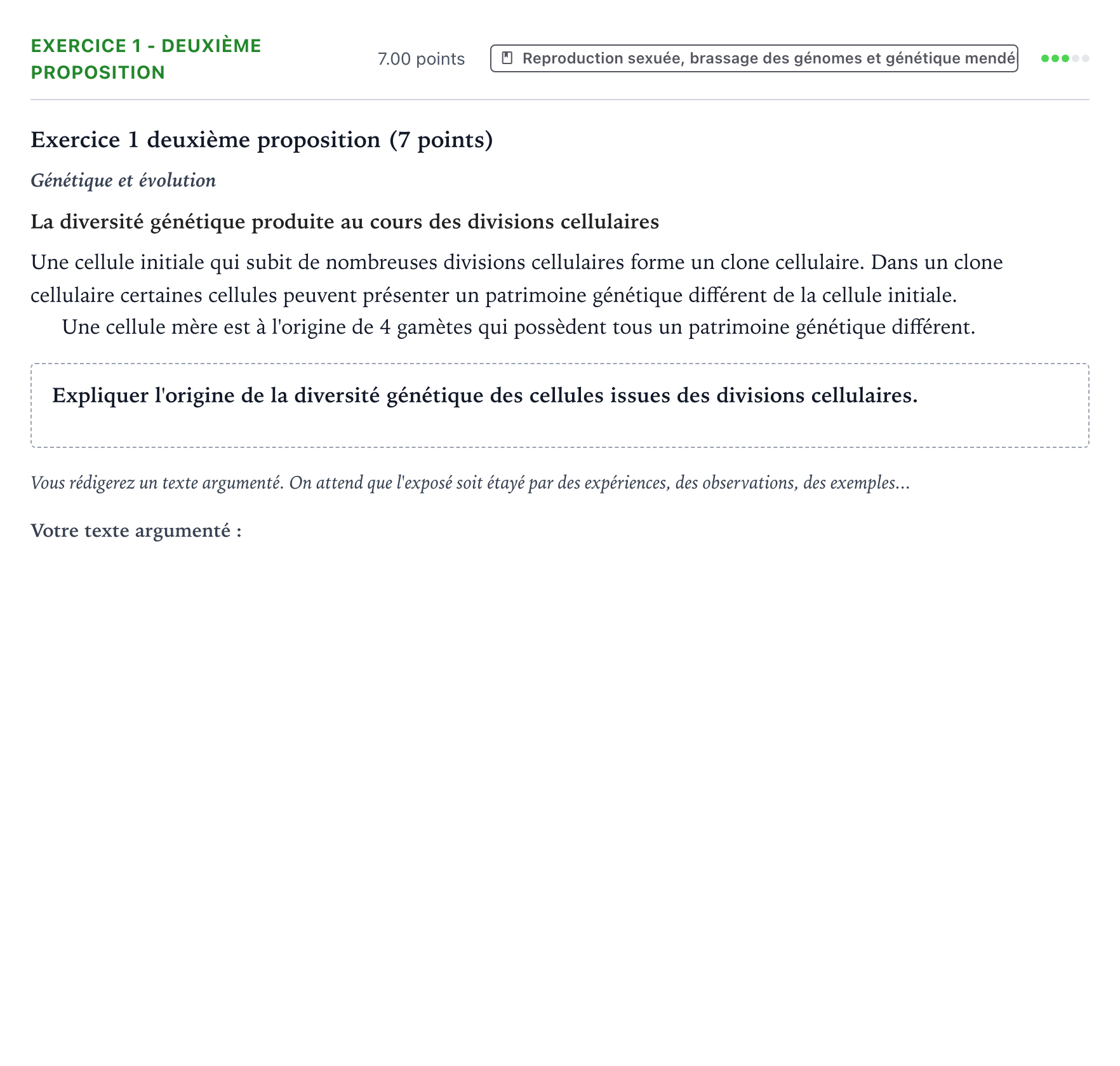Énoncé: Exercice 1 - Deuxième proposition · Bac Sciences de la Vie et de la Terre Amérique du Nord 2022 (jour 2)