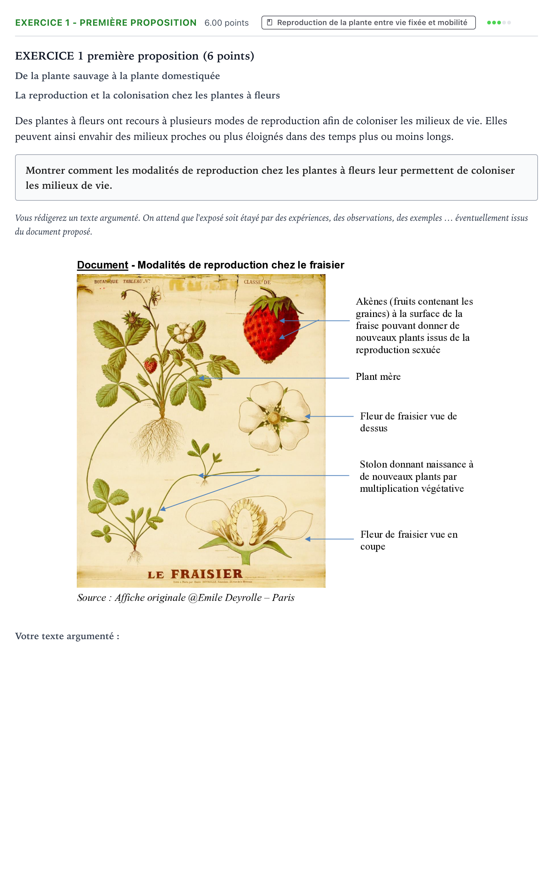 Énoncé: Exercice 1 - Première proposition · Bac Sciences de la Vie et de la Terre Amérique du Sud 2022 (jour 1)