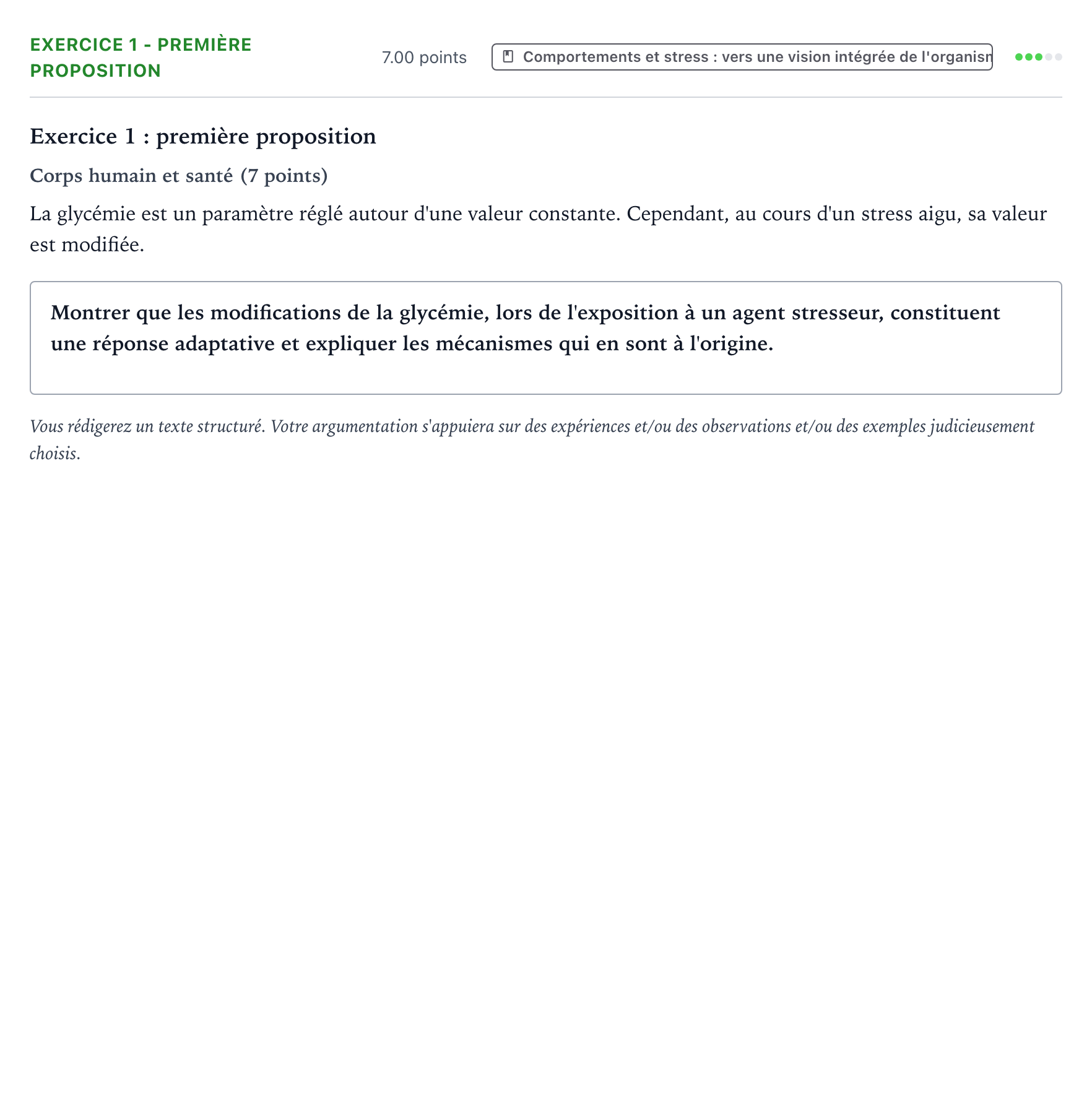 Énoncé: Exercice 1 - Première proposition · Bac Sciences de la Vie et de la Terre Asie 2022 (jour 1)