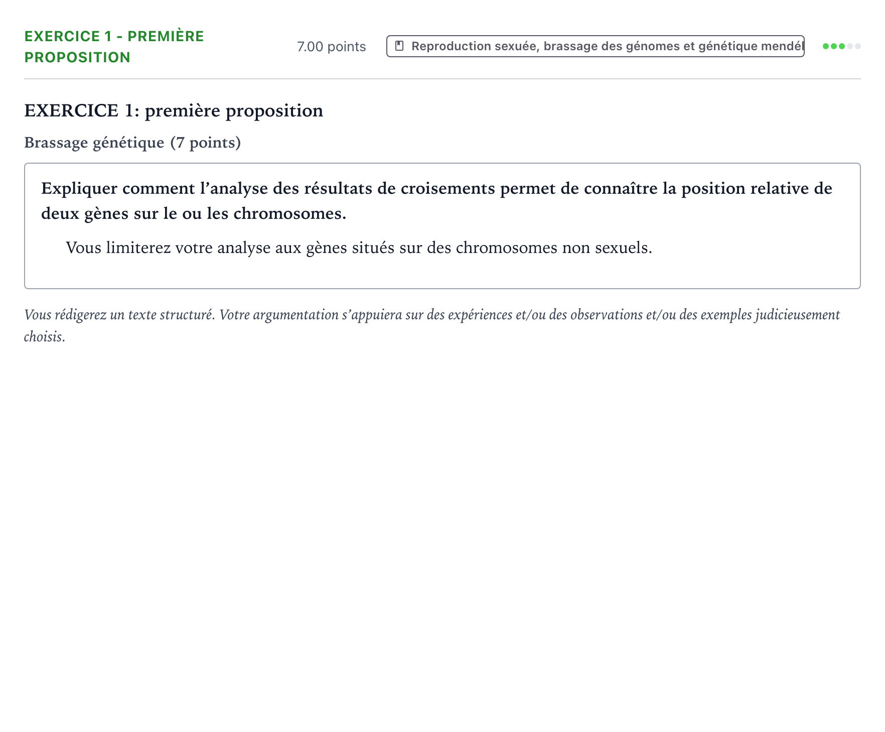 Énoncé: Exercice 1 - Première proposition · Bac Sciences de la Vie et de la Terre Asie 2022 (jour 2)